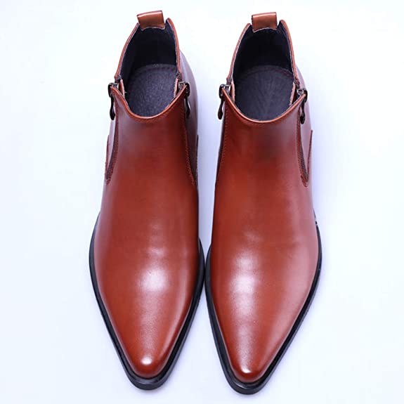 Men's Ankle Genuine Leather Dress Zipper Pointed Toe Casual Boot