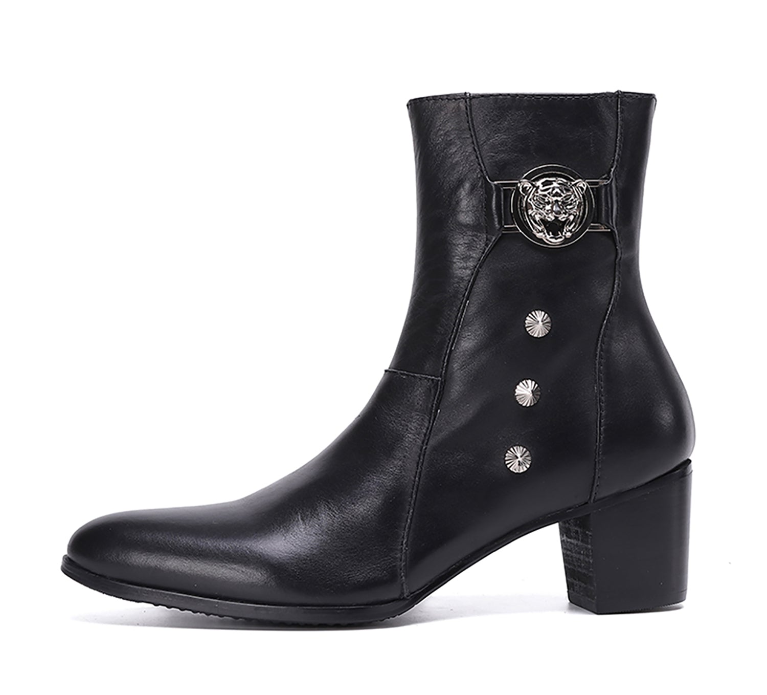 Men's Leather Zipper Mid-Calf Western Boots