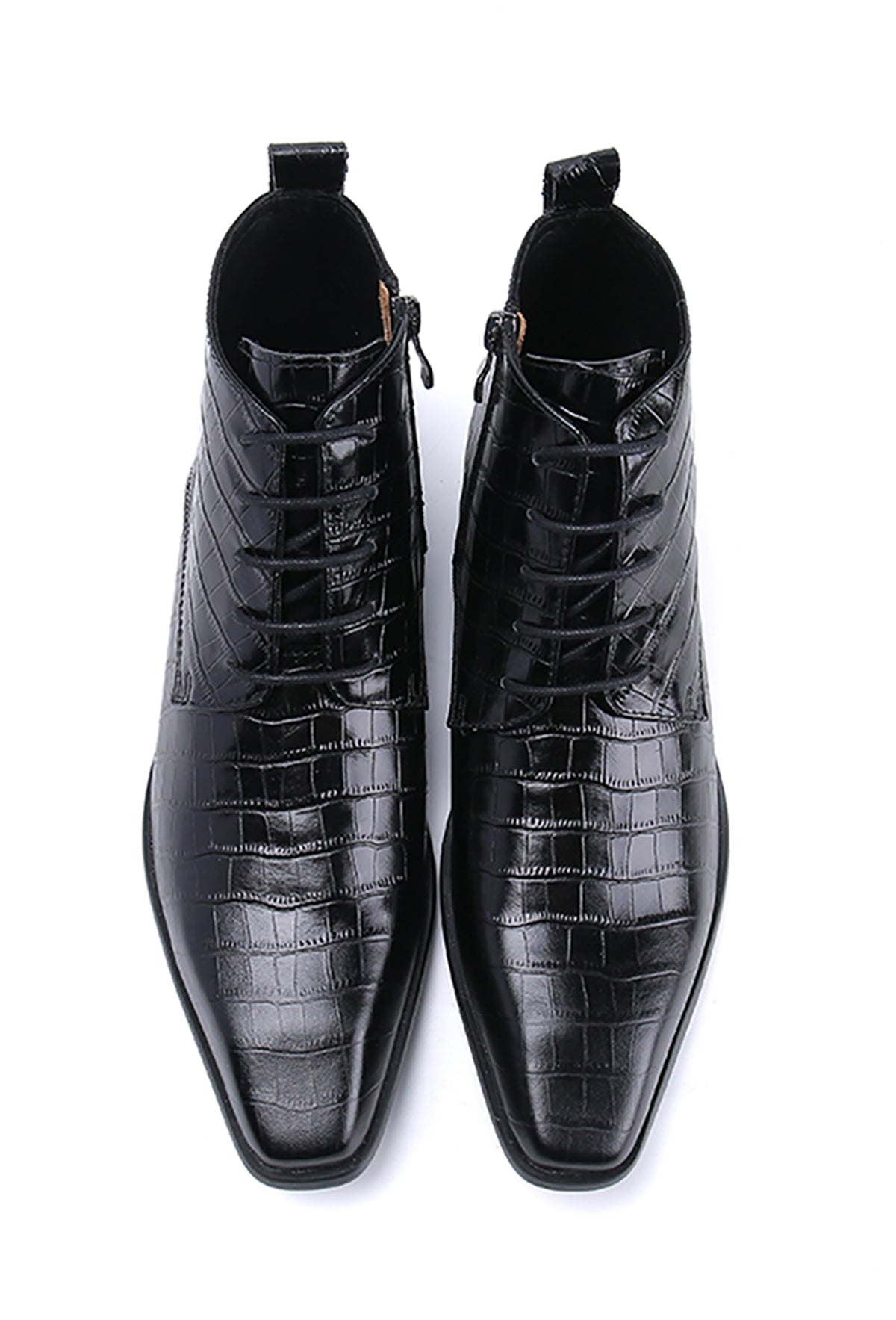 Men's Zipper Leather Plain Toe  Dress Boots