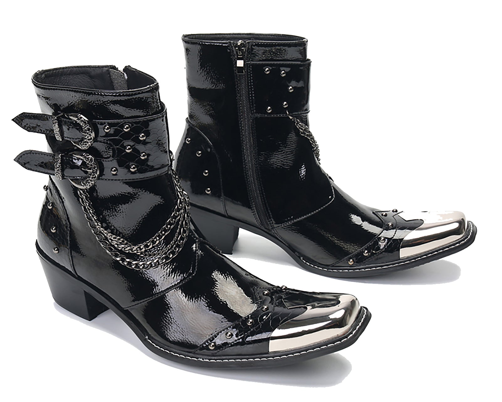 Men's Squae Metal Tip Buckle Western Boots