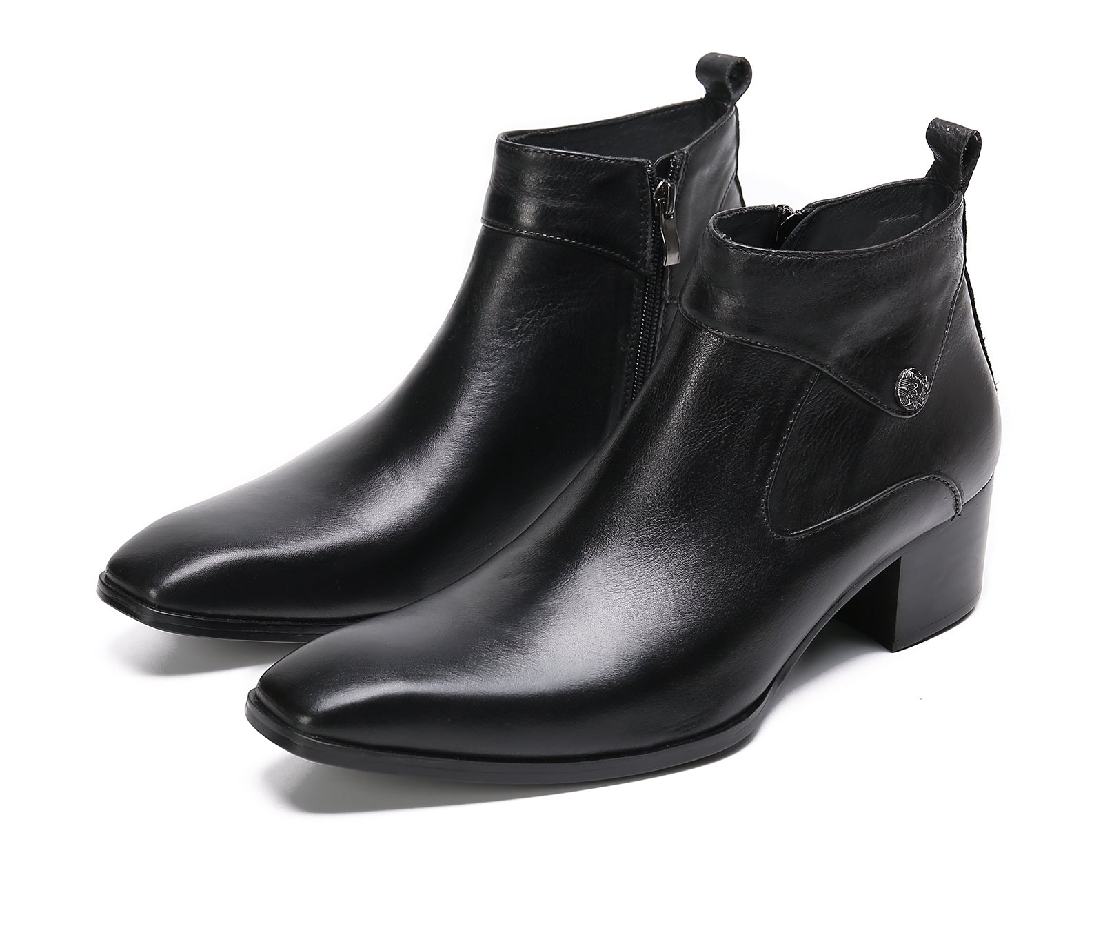 Botas occidentales de cuero con punta lisa para hombre