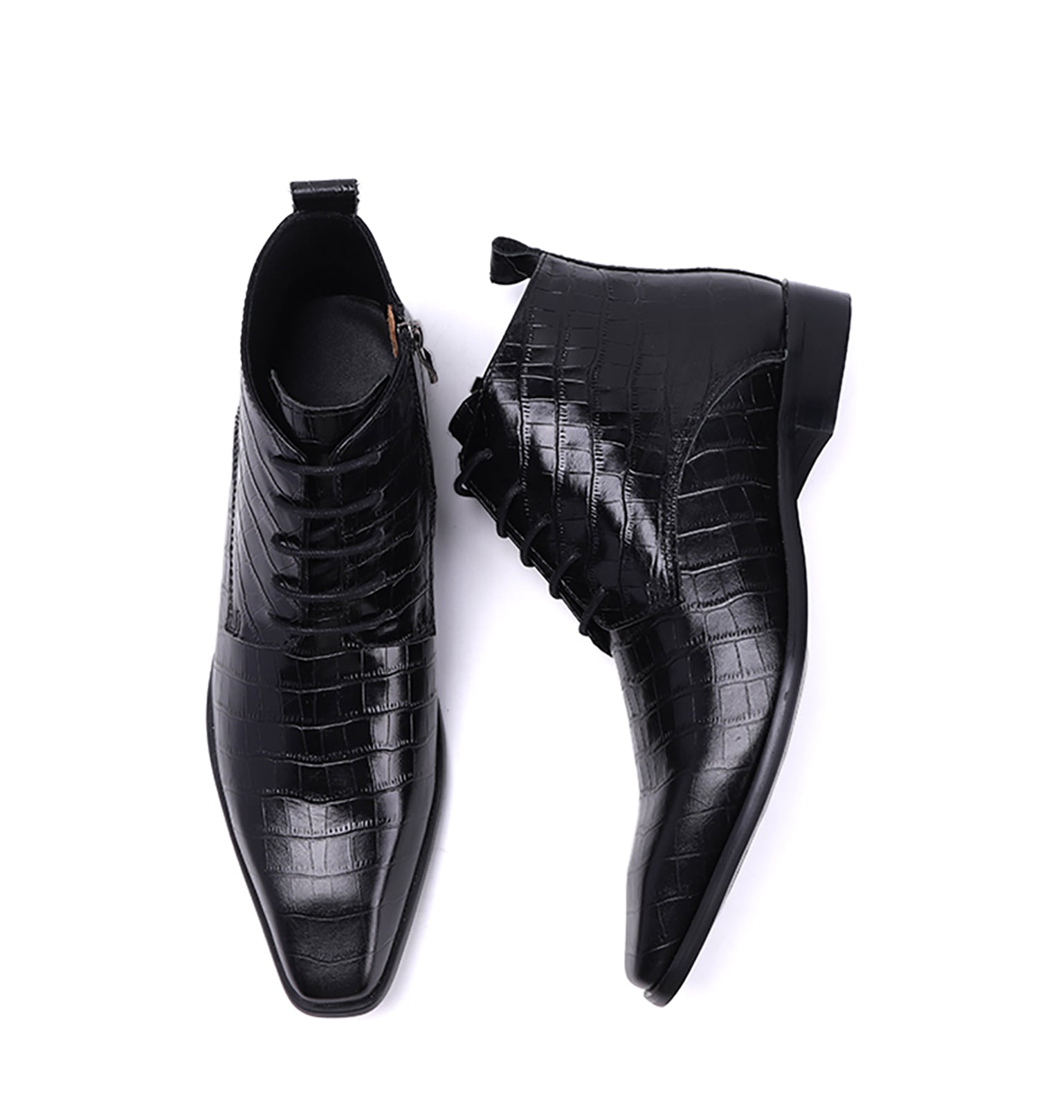 Men's Zipper Leather Plain Toe  Dress Boots