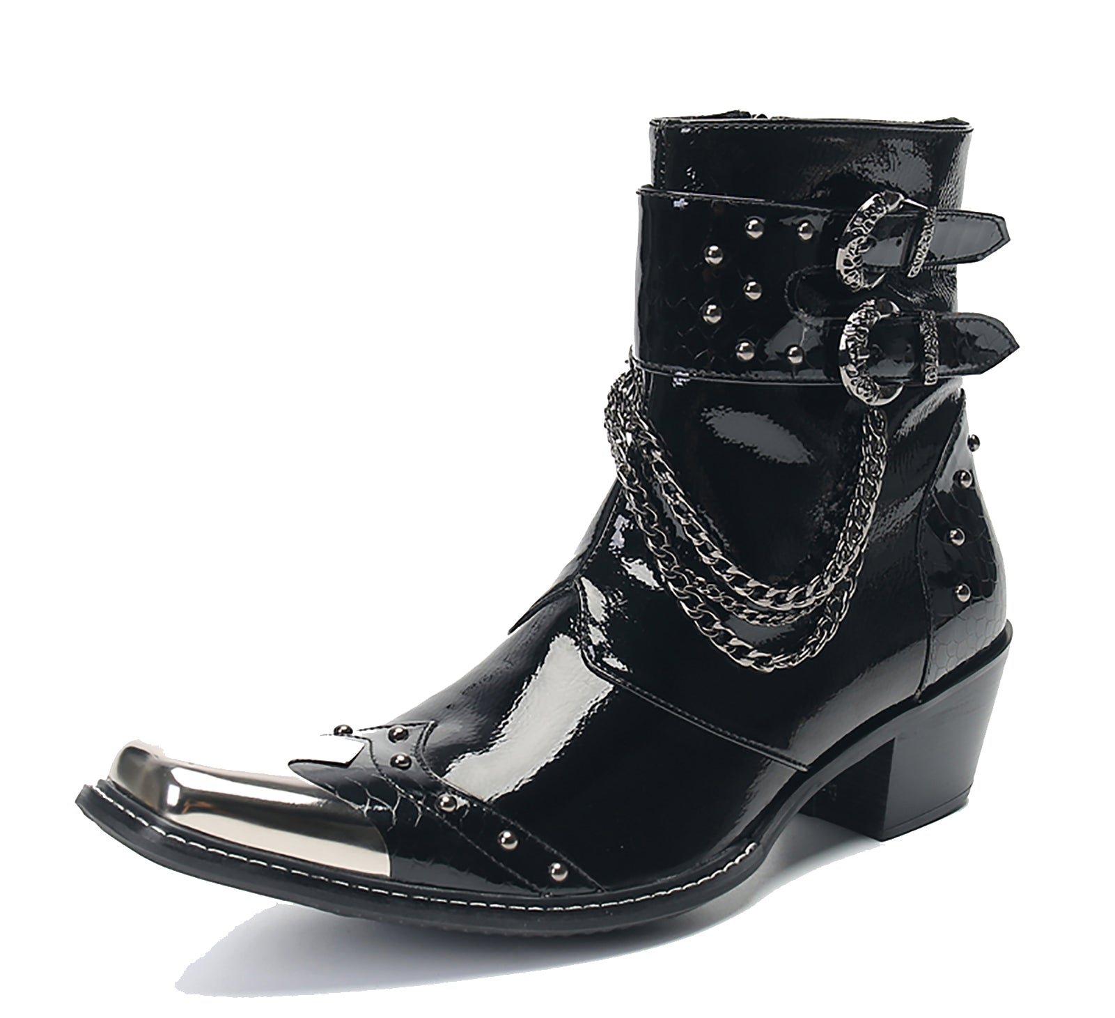 Men's Squae Metal Tip Buckle Western Boots