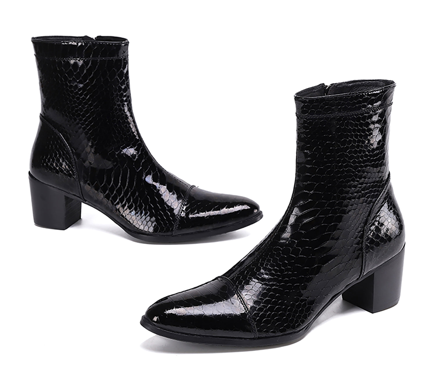 Men's Pointed Toe Zipper Leather Western Boots