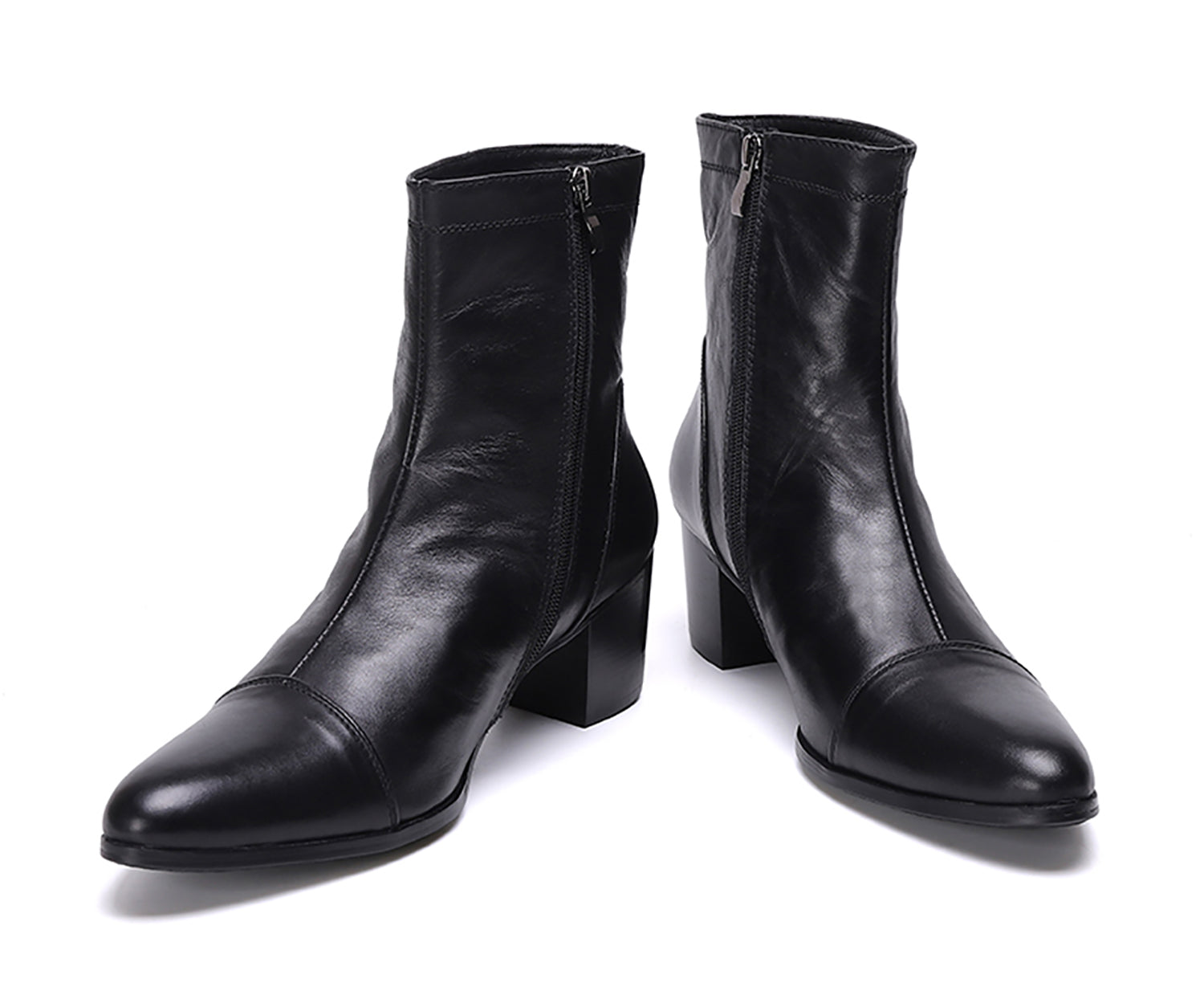 Men's Pointed Toe Zipper Leather Western Boots