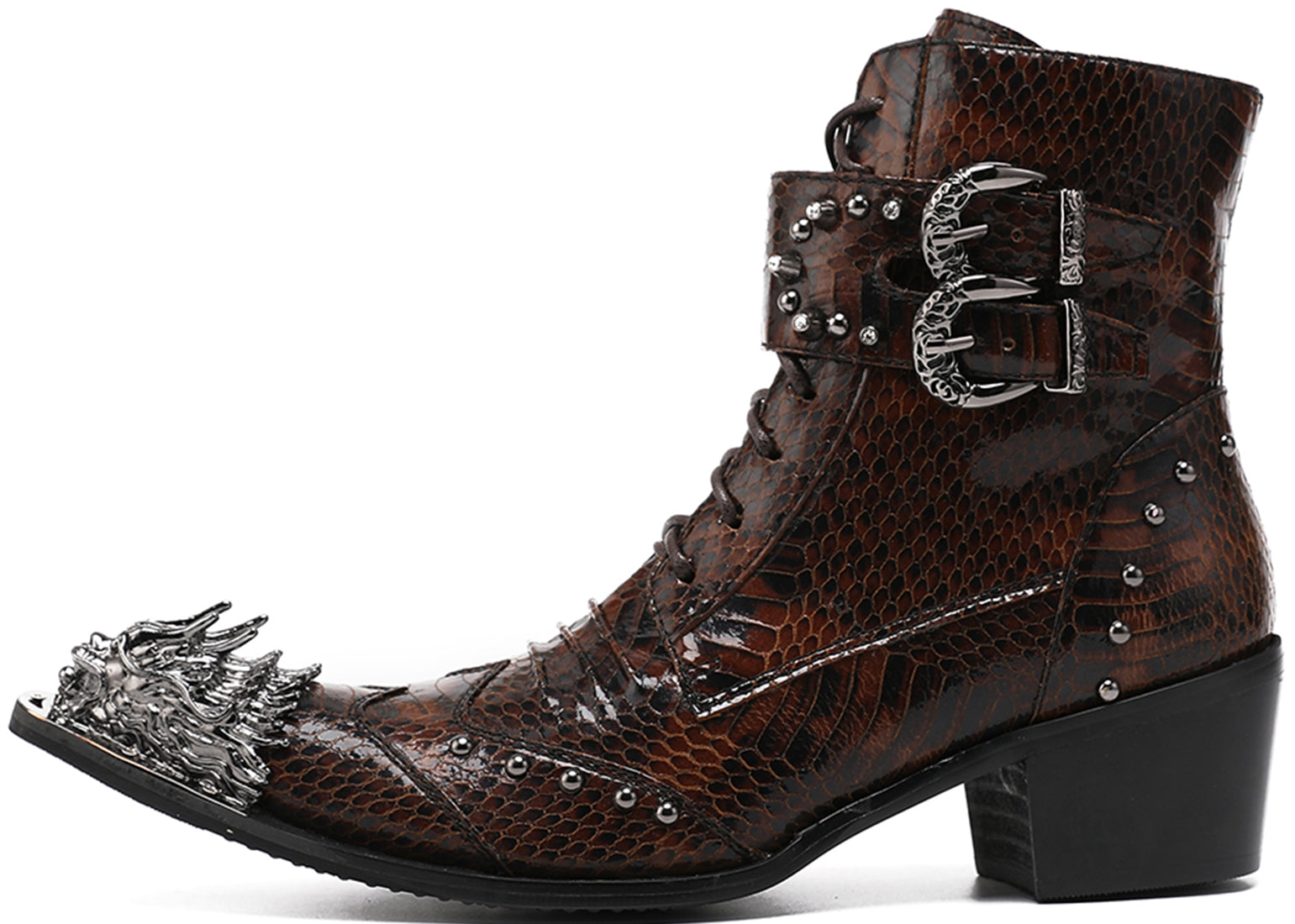 Men's Western Boots Buckle Lion High Top