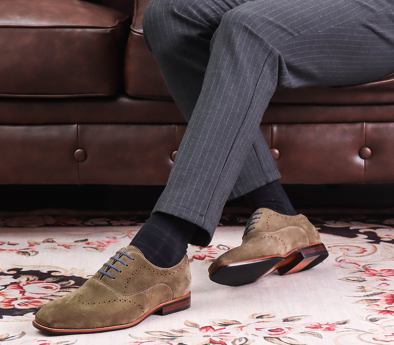 Zapatos Oxford Brogue de piel de ante para hombre 