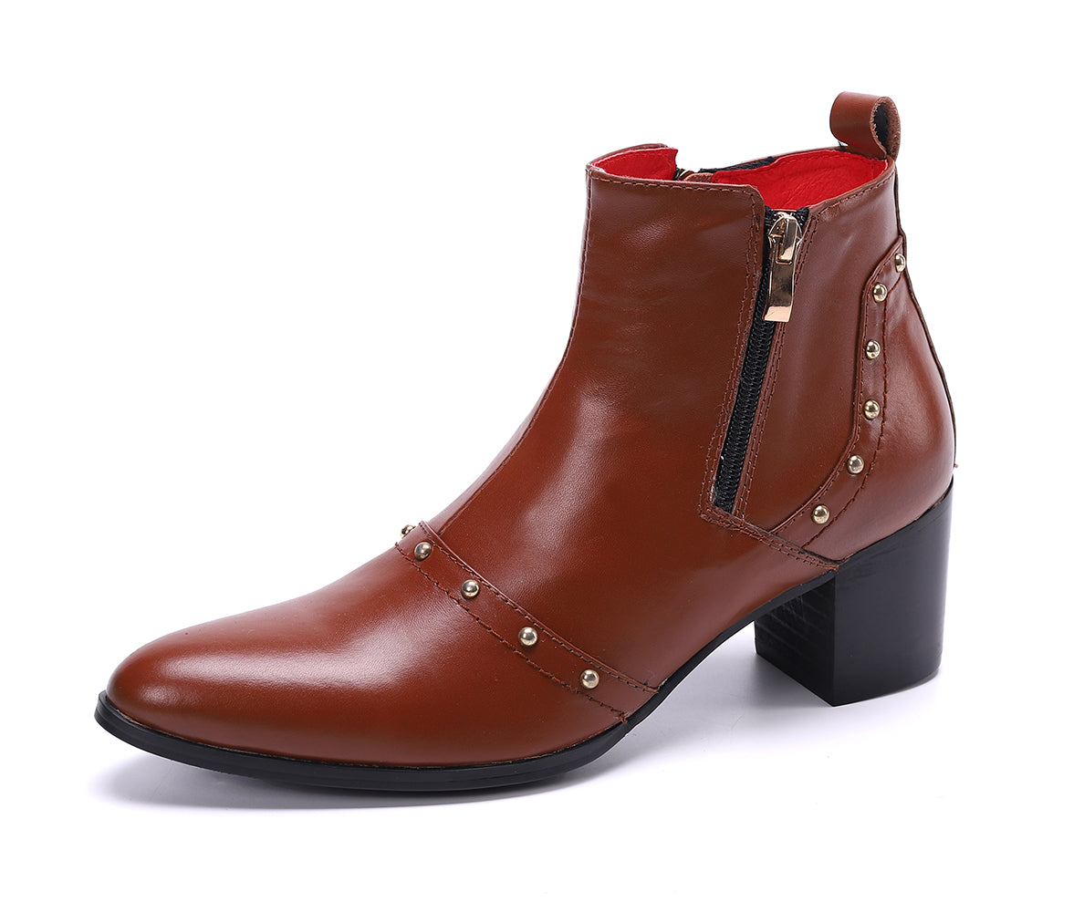 Botas occidentales de cuero genuino con punta en punta para hombre