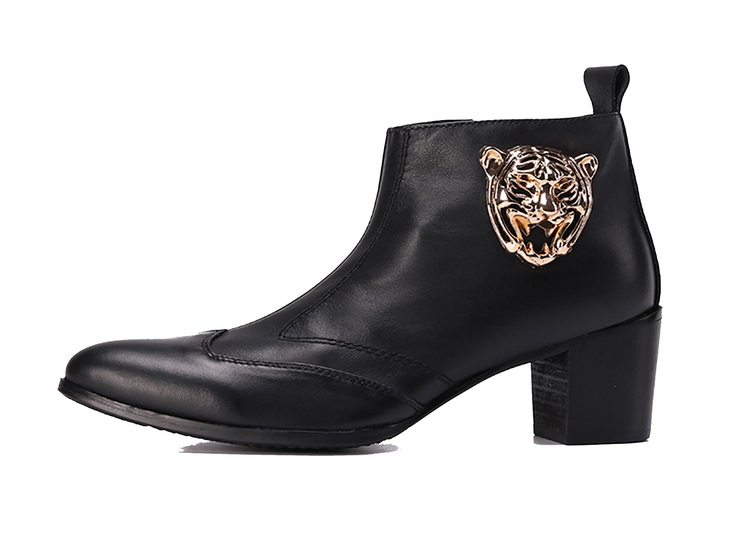 Men's Leather Zipper Lion Western Boots