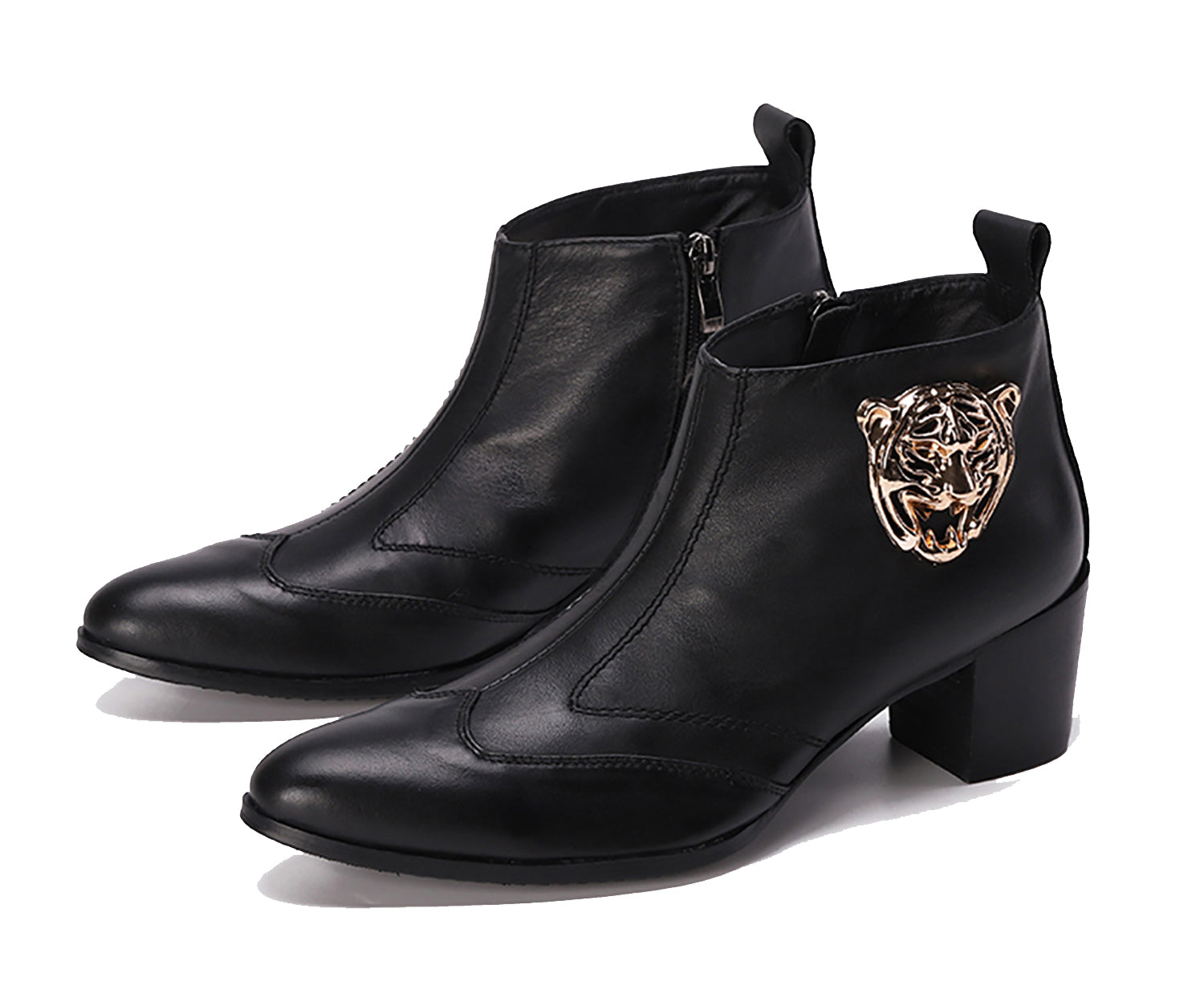 Men's Leather Zipper Lion Western Boots