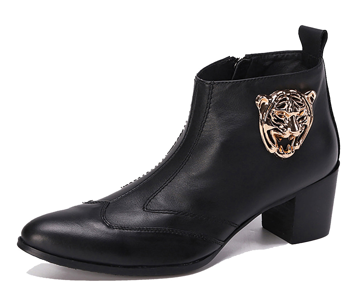 Men's Leather Zipper Lion Western Boots