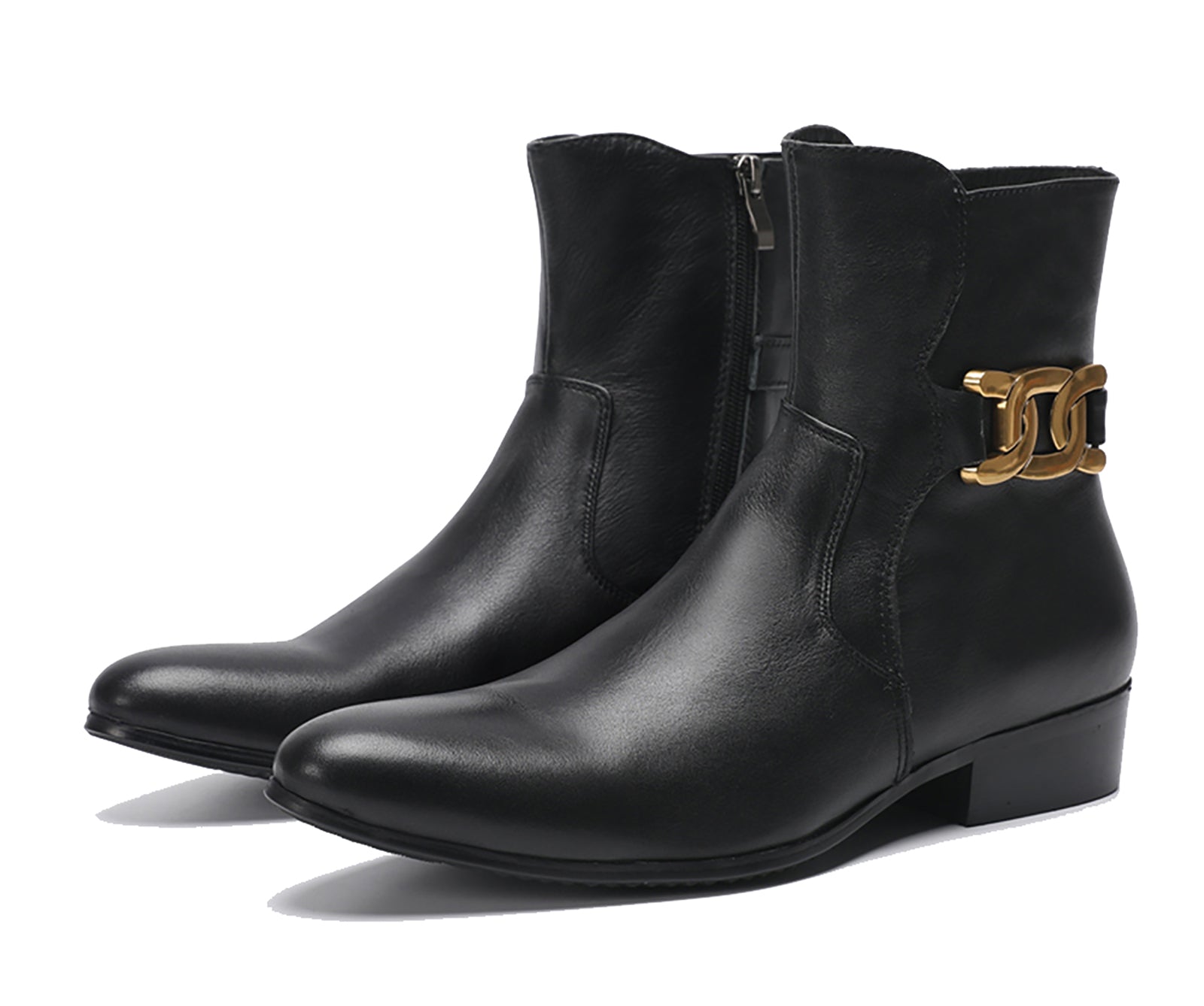 Botas occidentales de cuero con punta lisa para hombre