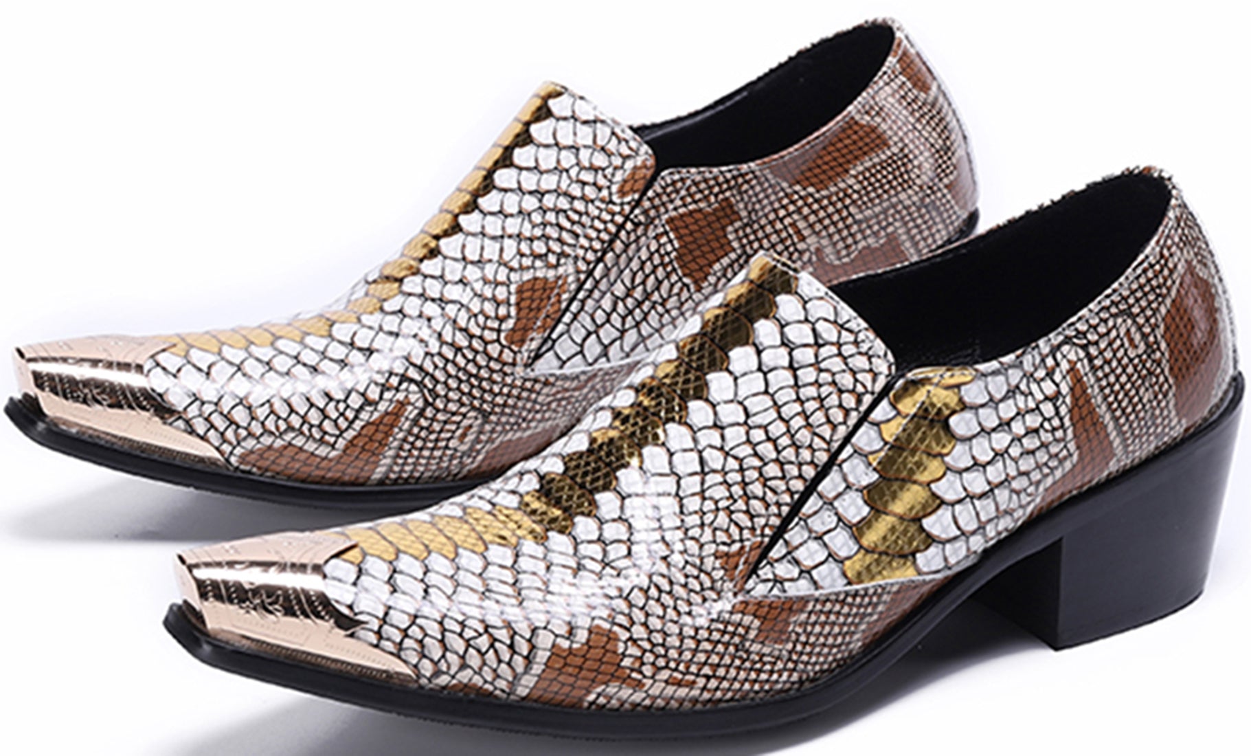 Men's Metal Tip Snake Skin Western Loafers