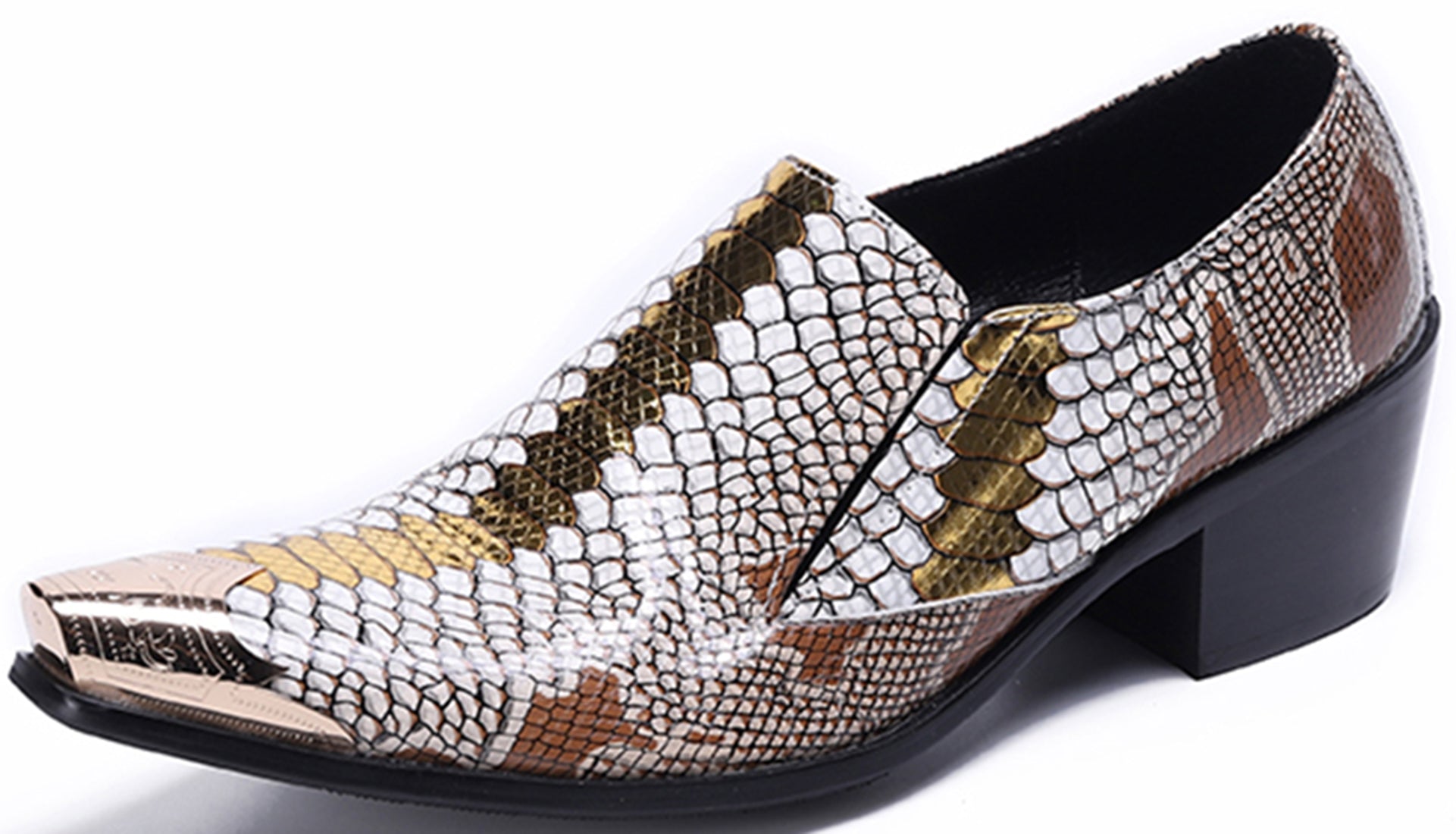 Men's Metal Tip Snake Skin Western Loafers