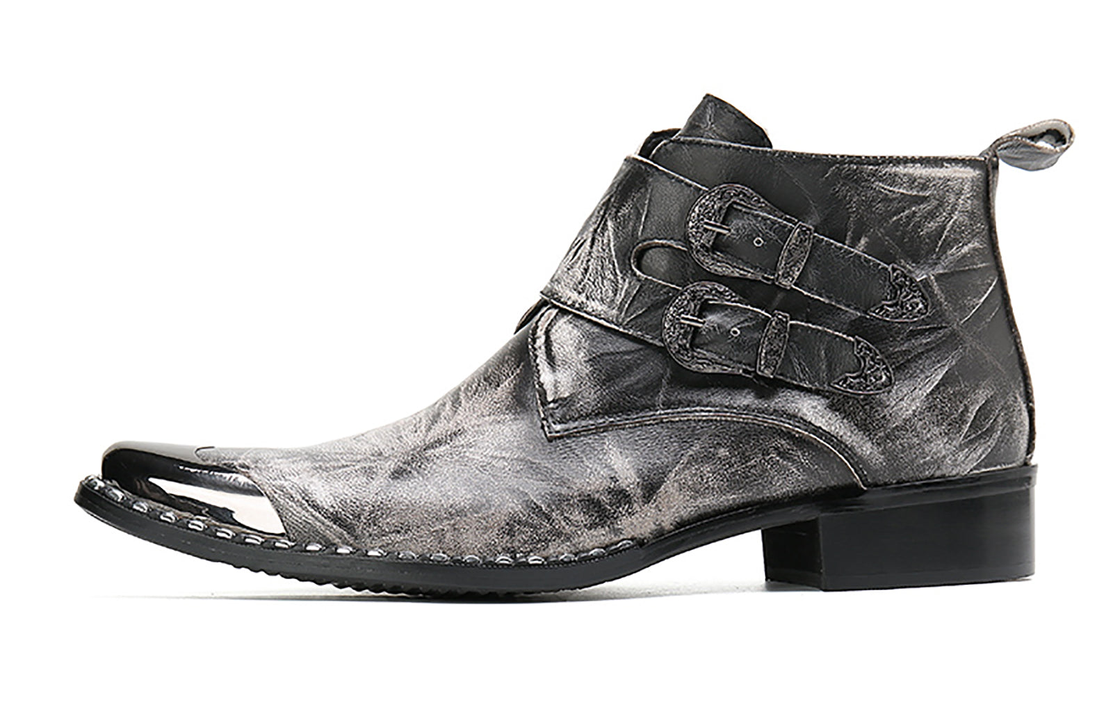 Men's Buckle Western Boots Metal Tip