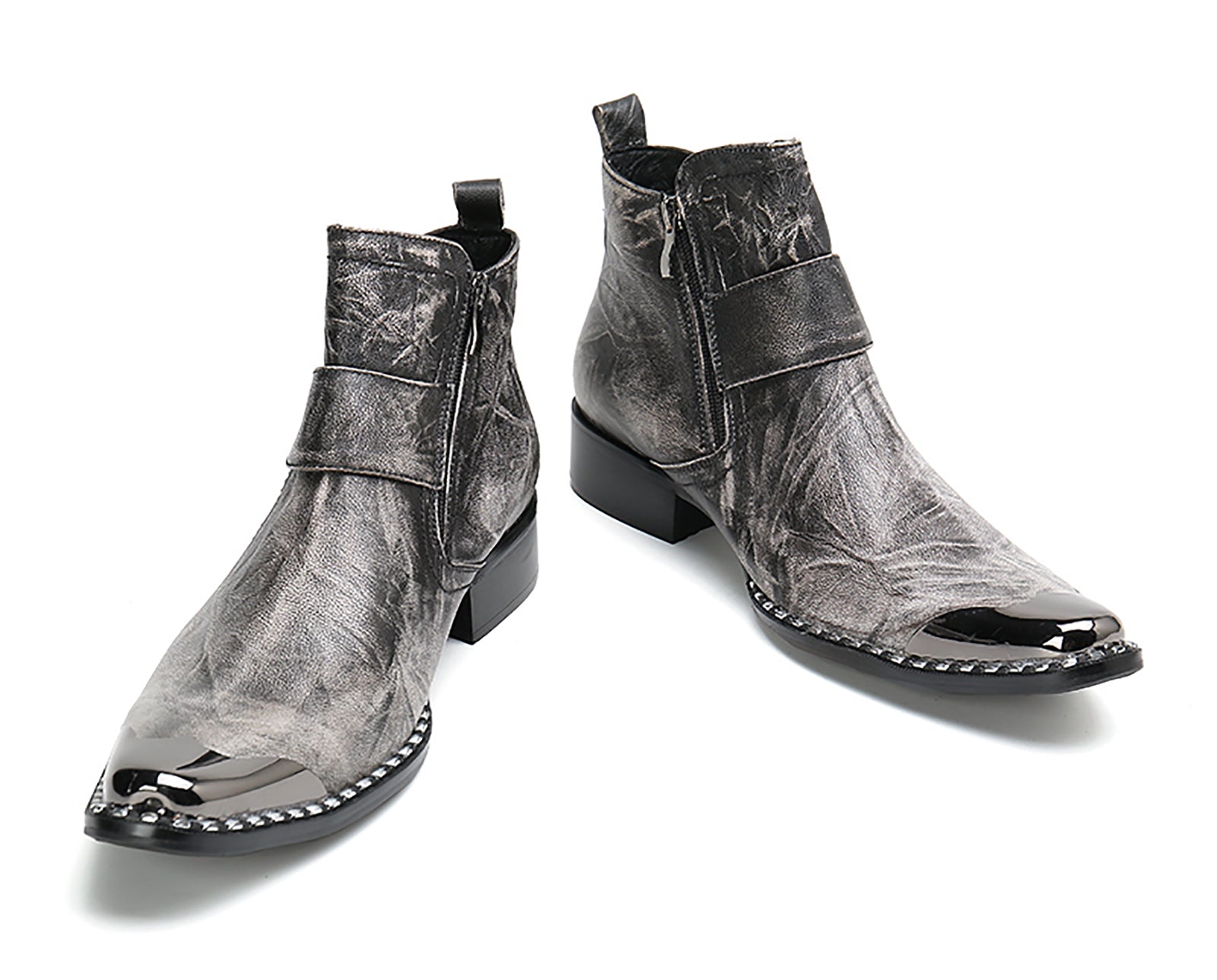 Men's Zipper Western Boots Metal Tip