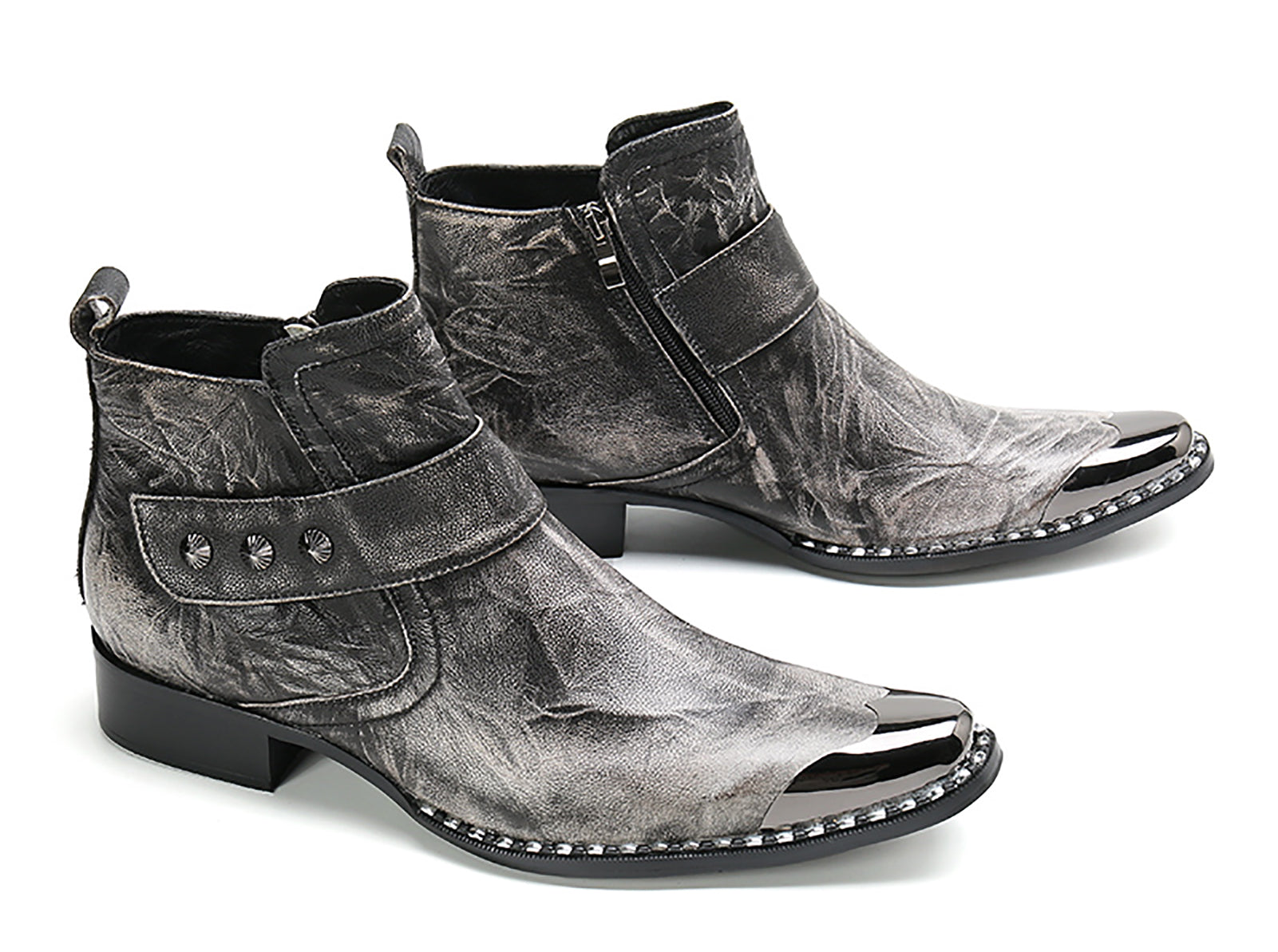 Men's Zipper Western Boots Metal Tip