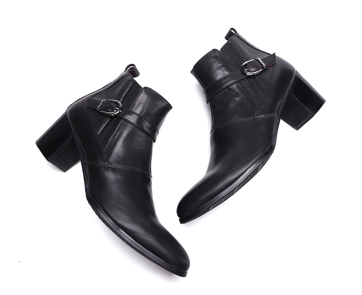 Botas vaqueras con correa tipo monje de cuero para hombre