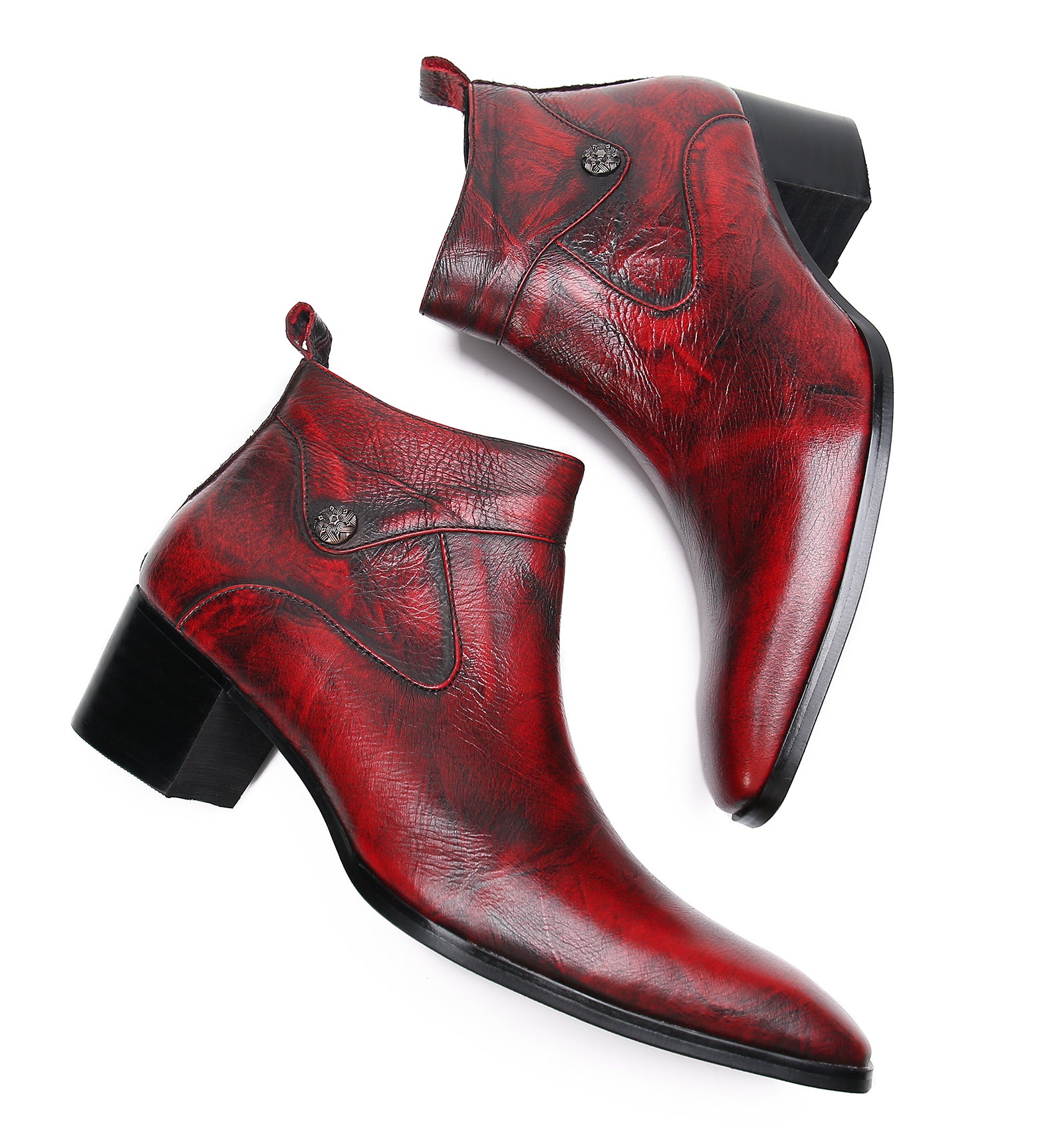 Botas occidentales de cuero con punta lisa para hombre