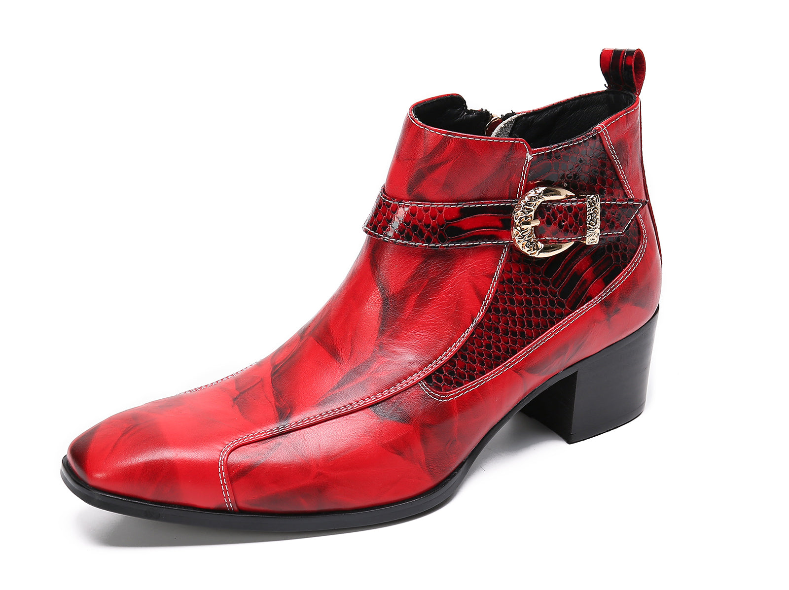 Men's Buckle Leather Western Boots