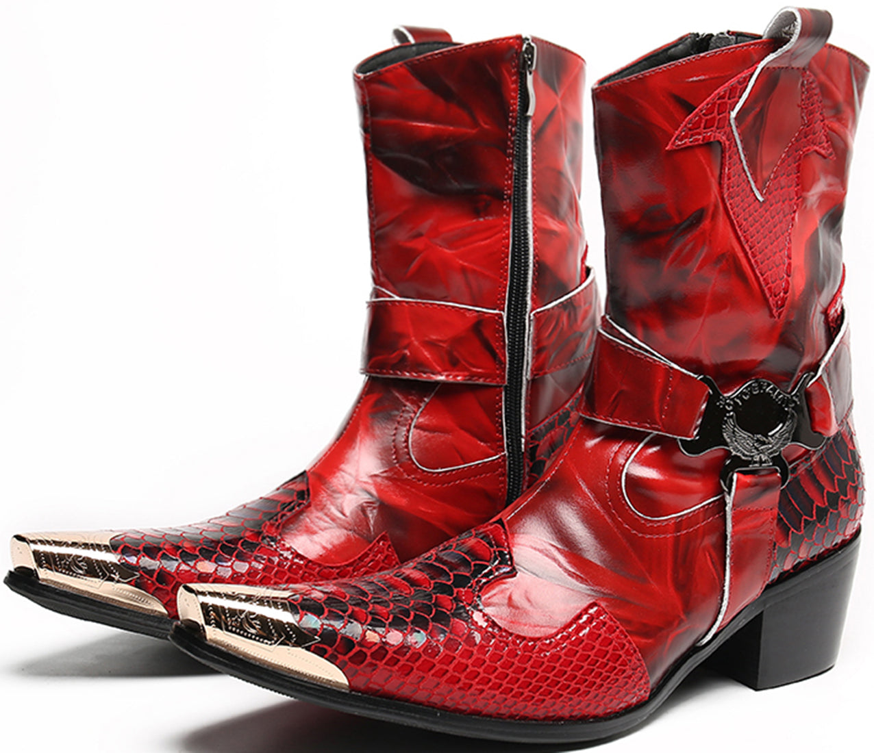 Men's Metal Tip Zipper High Top Western Boots