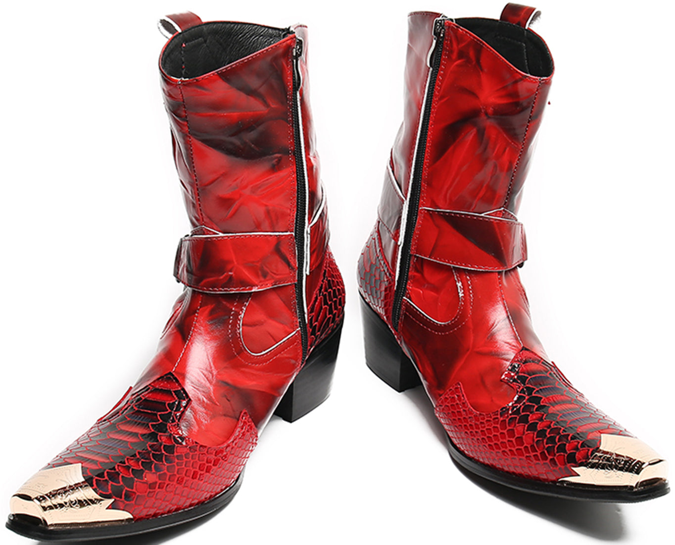 Men's Metal Tip Zipper High Top Western Boots