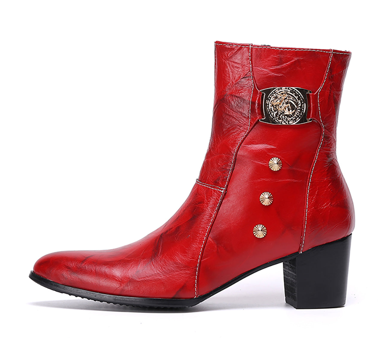 Men's Leather Zipper Mid-Calf Western Boots