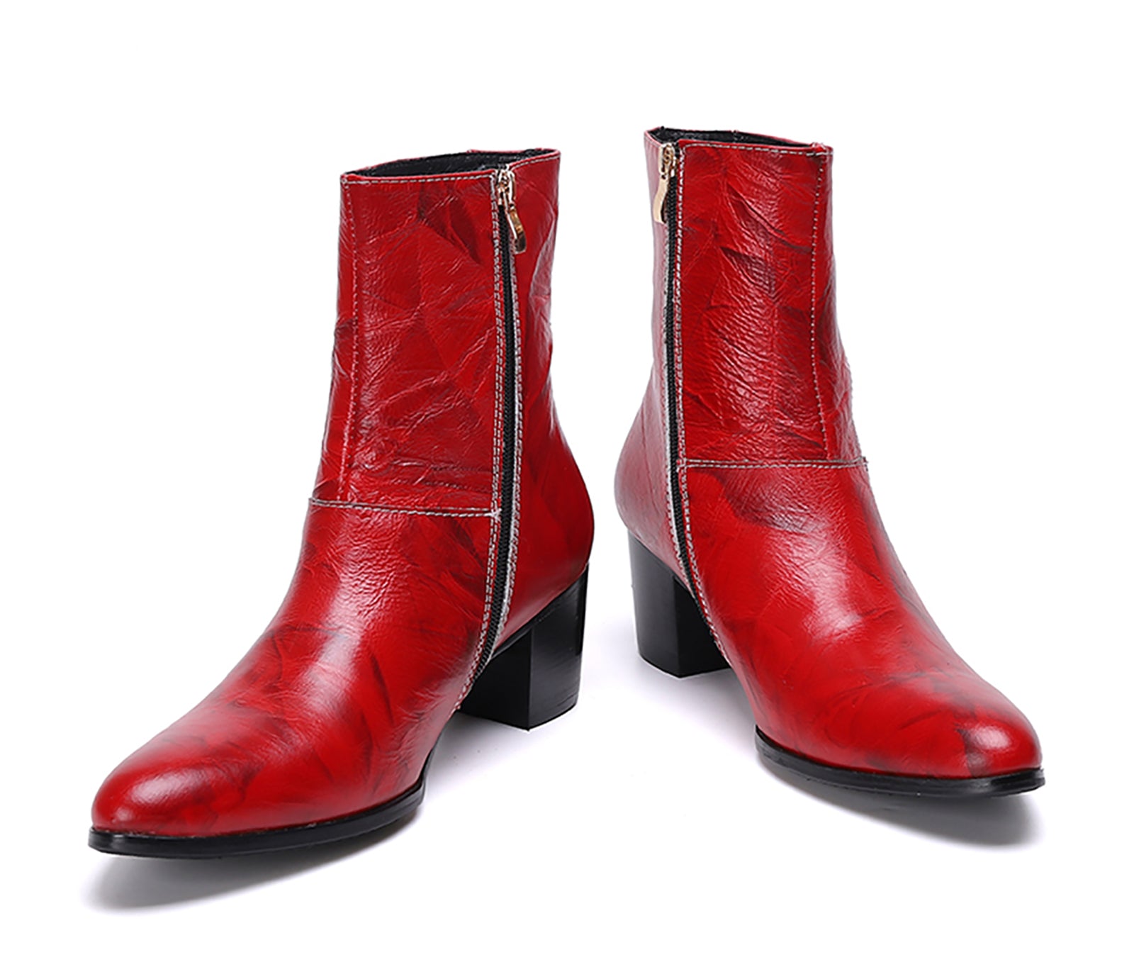 Men's Leather Zipper Mid-Calf Western Boots