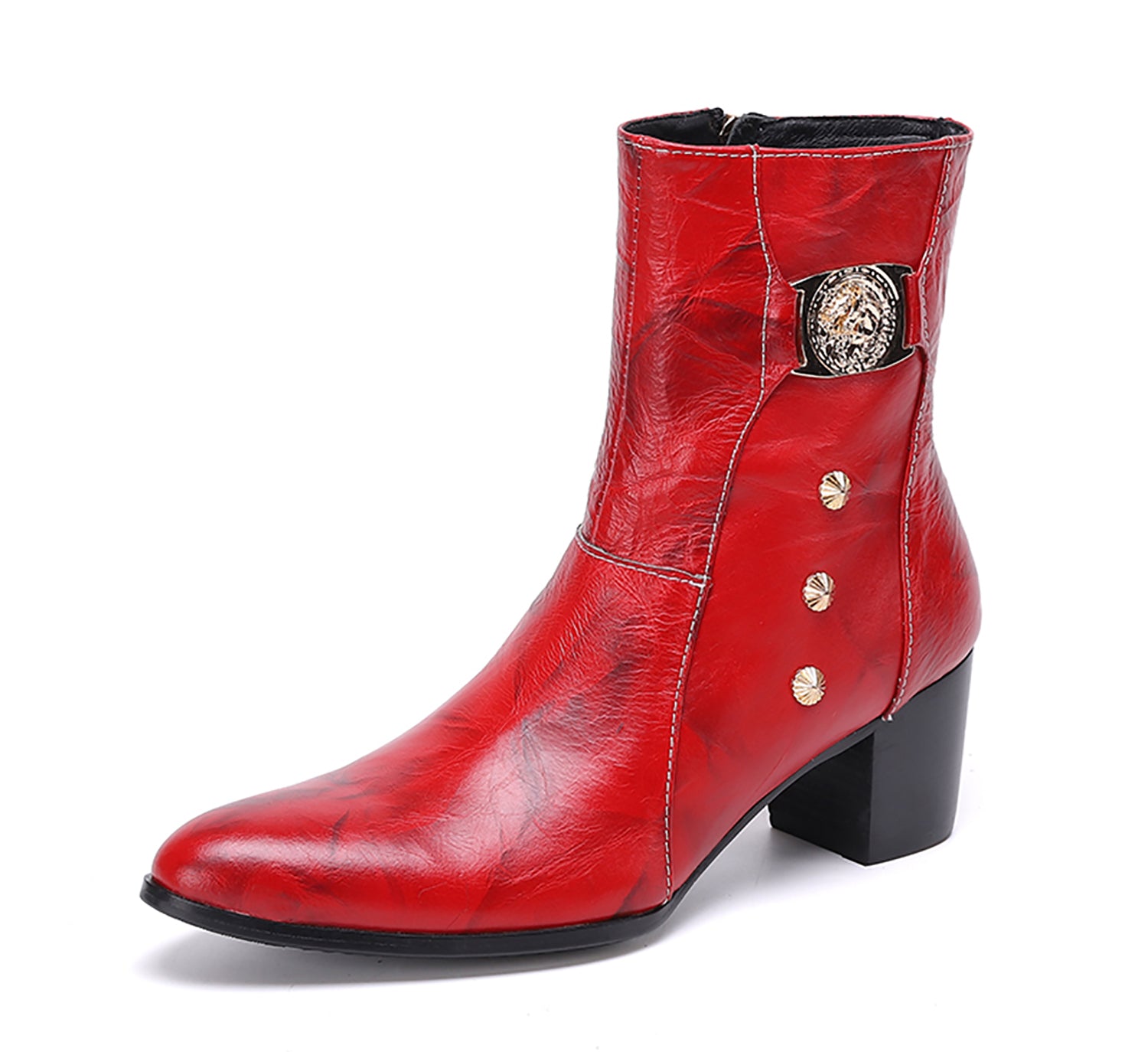 Men's Leather Zipper Mid-Calf Western Boots