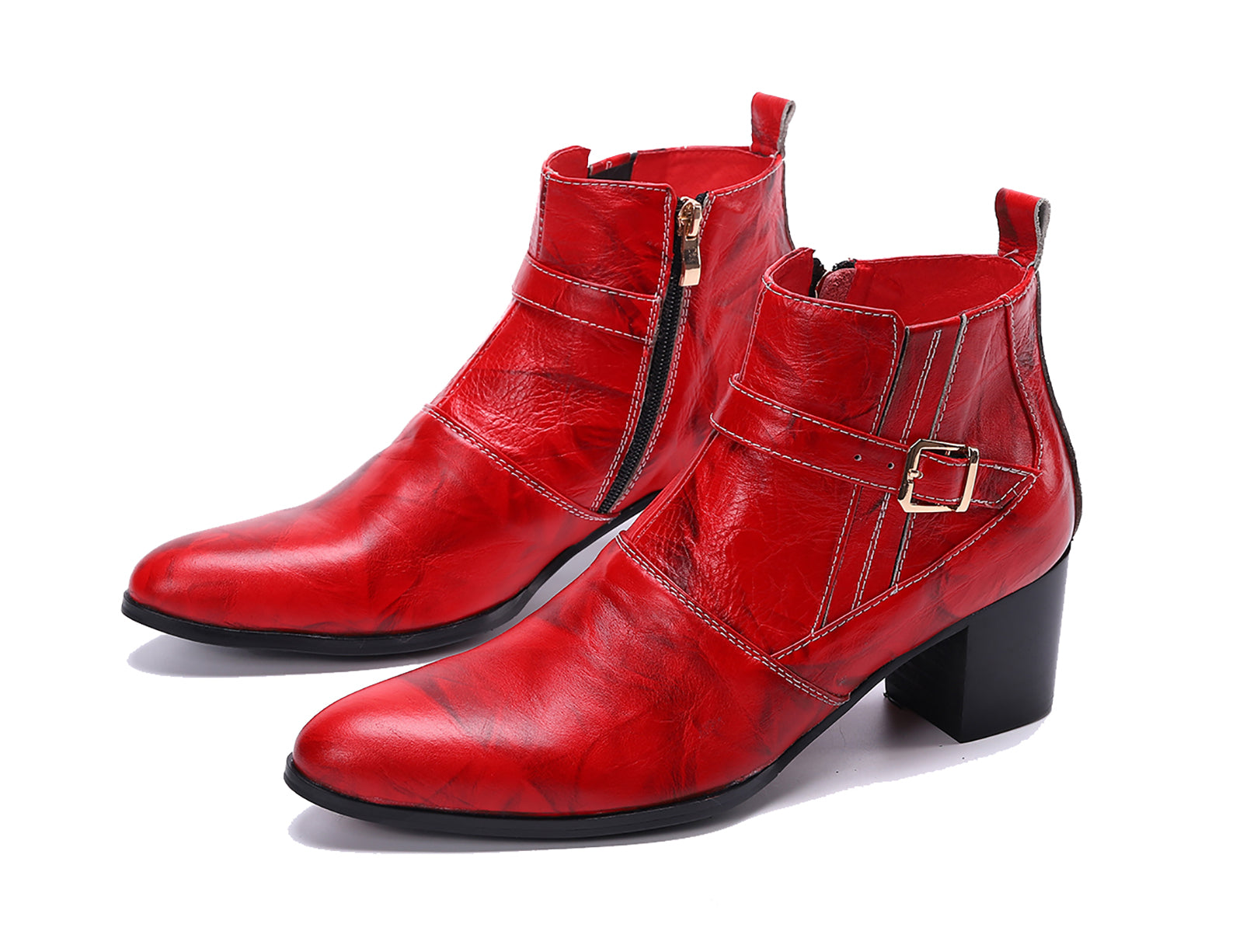 Men's Monk Strap Zipper Leather Western Boots