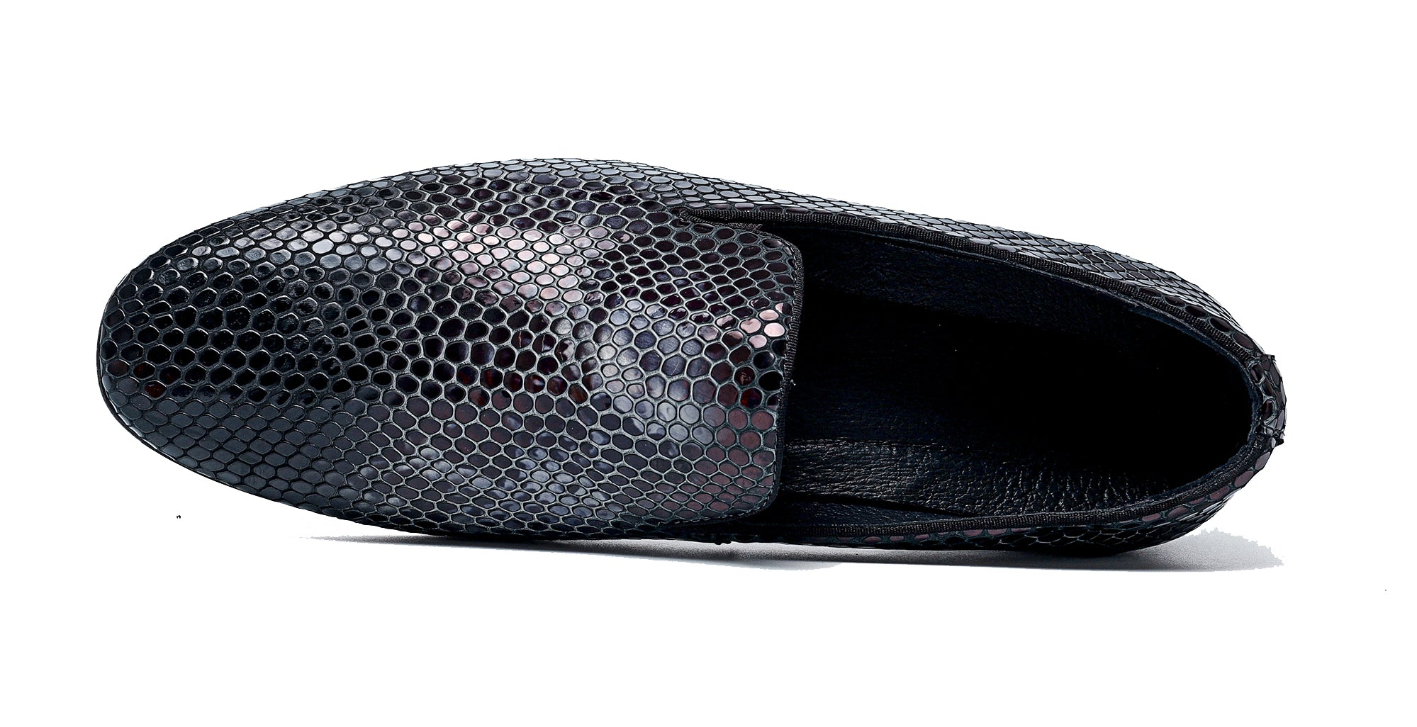 Mocasines con punta en punta y piel de serpiente para hombre