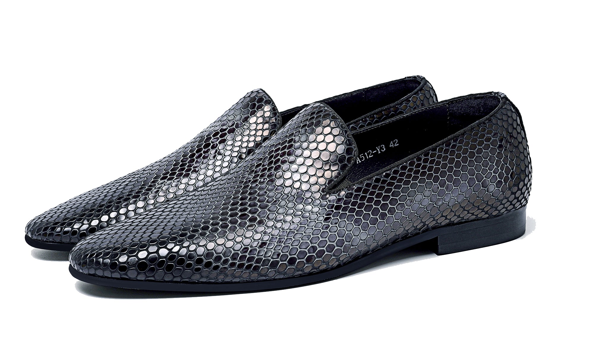 Mocasines con punta en punta y piel de serpiente para hombre