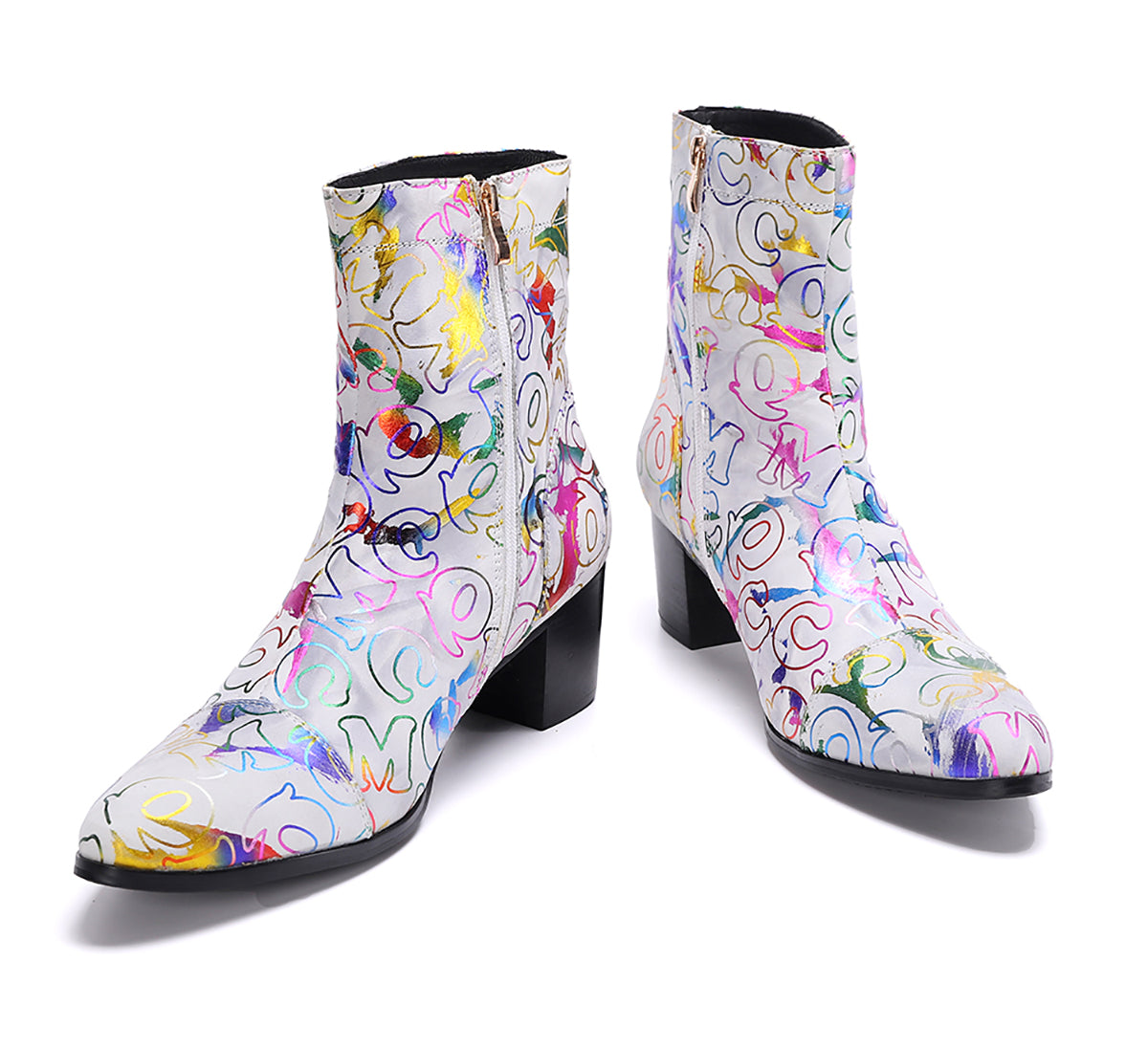 Men's Graffiti Western Boots Cap Toe Zipper