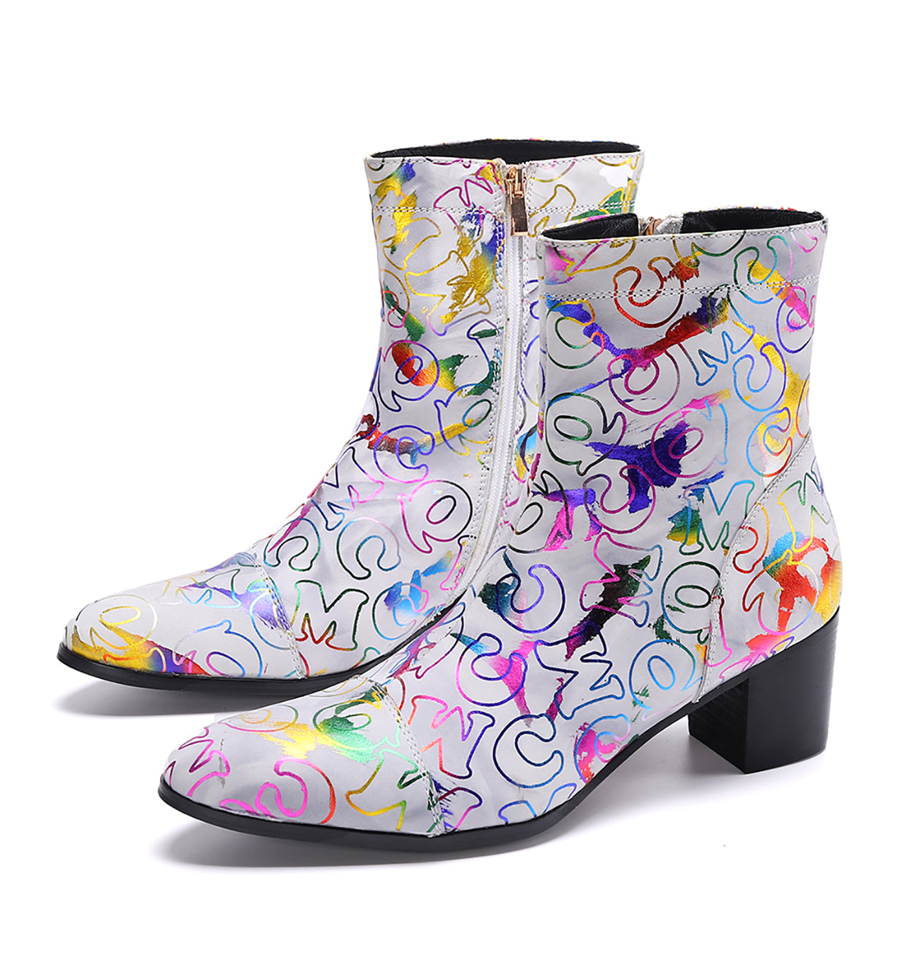 Men's Graffiti Western Boots Cap Toe Zipper