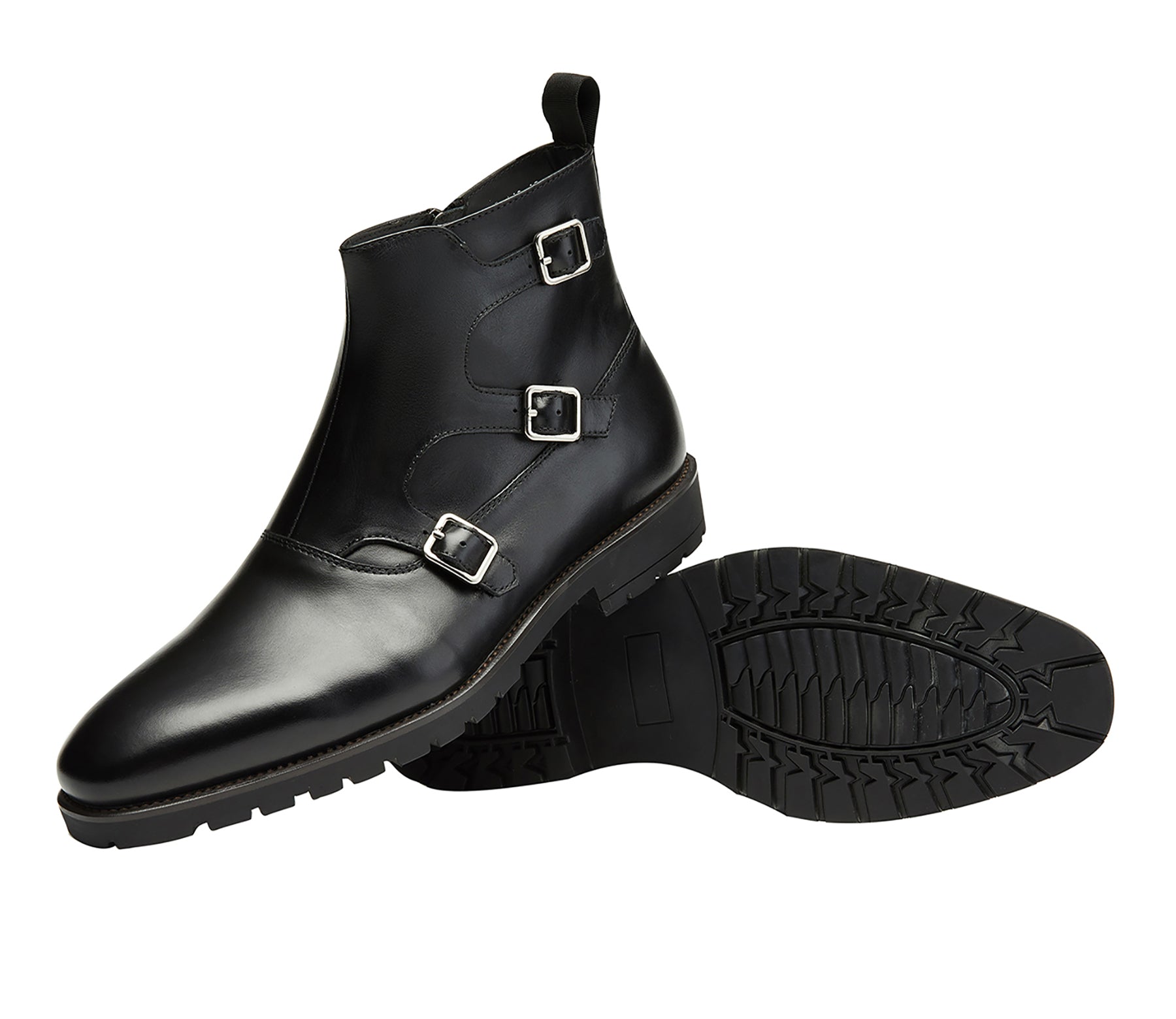 Men's Buckle Monk Strap Leather Western Boots