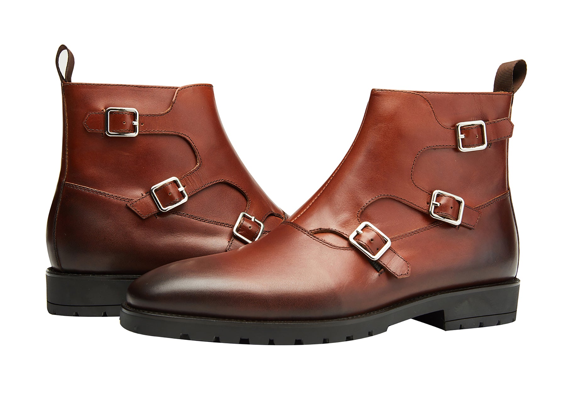 Men's Buckle Monk Strap Leather Western Boots