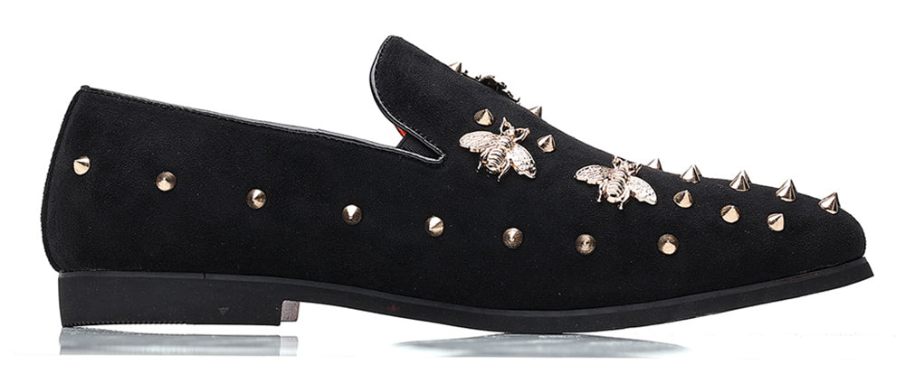 Men's Suede Rivet Bee Smoking Loafers