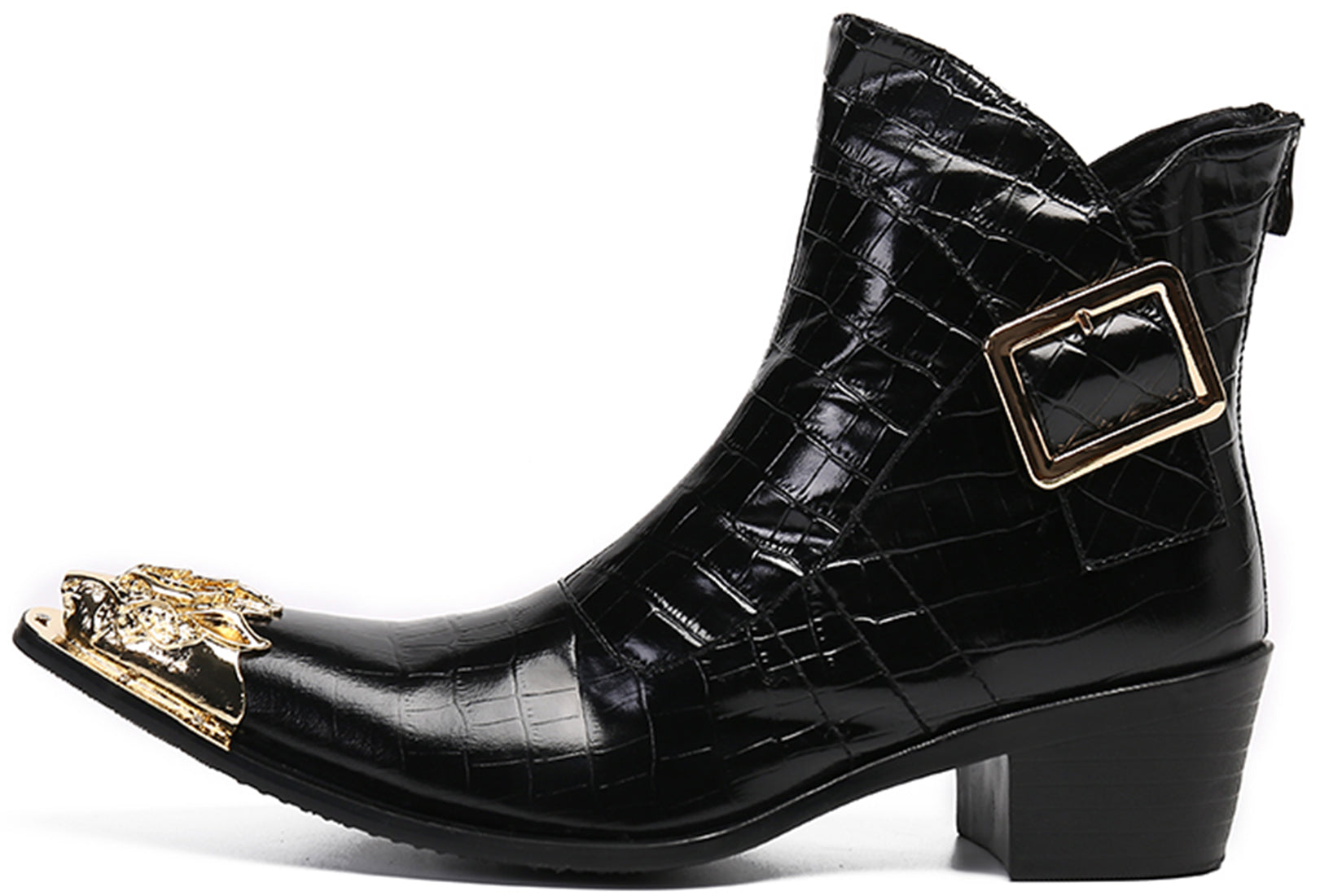 Men's Plaid Metal Tip Buckle Western Boots