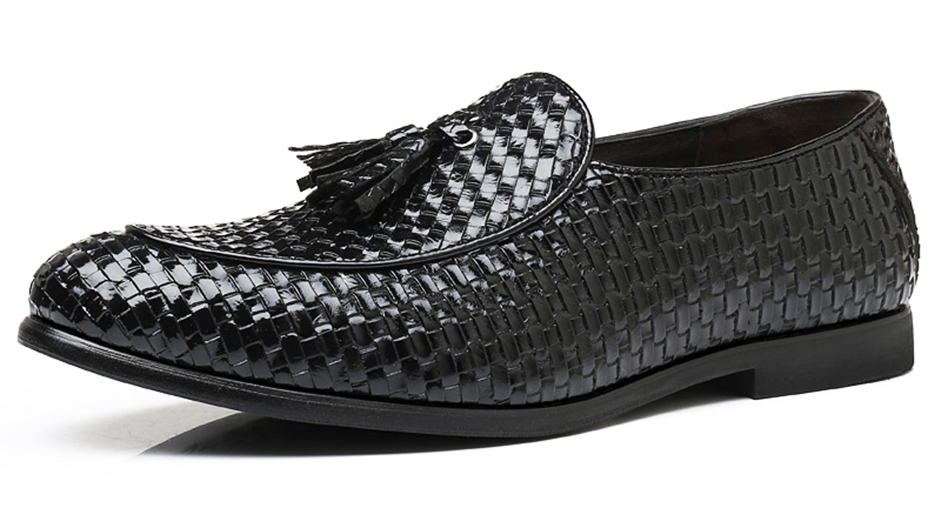 Men's Woven Tassel Loafers Black Burgundy