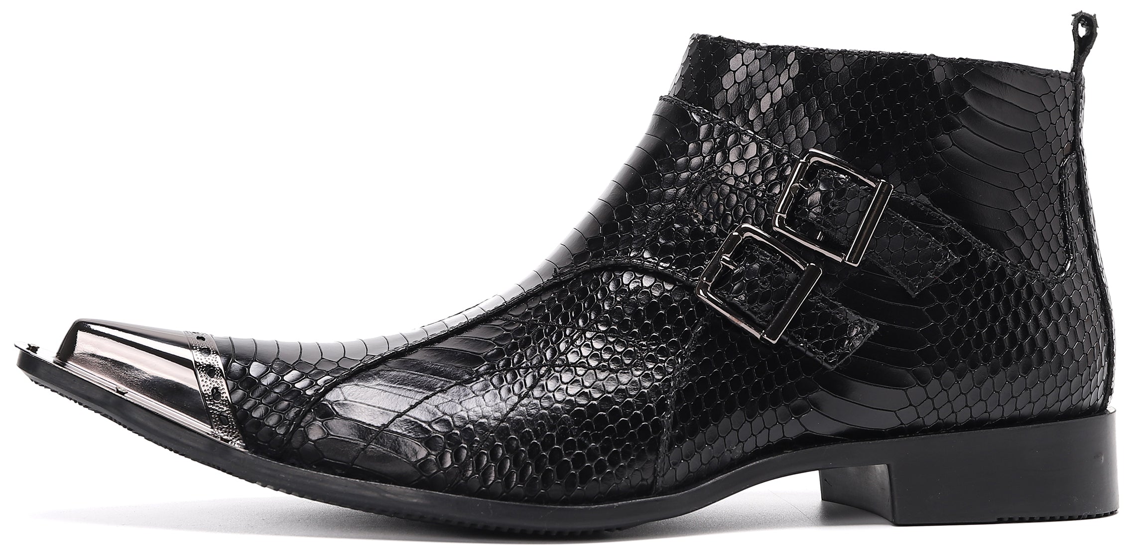 Men's Metal Tip Buckle Leather Western Boots