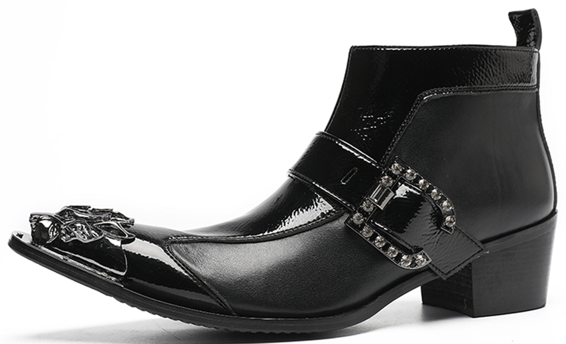 Men's Buckle Metal Tip Patent Leather Western Boots