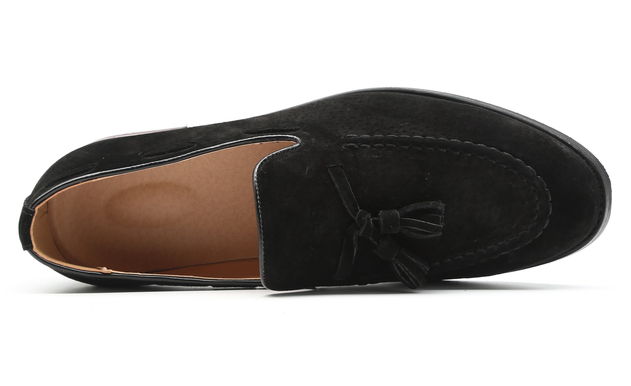 Men's Tassel Loafers Suede Flats Black Brown Tan