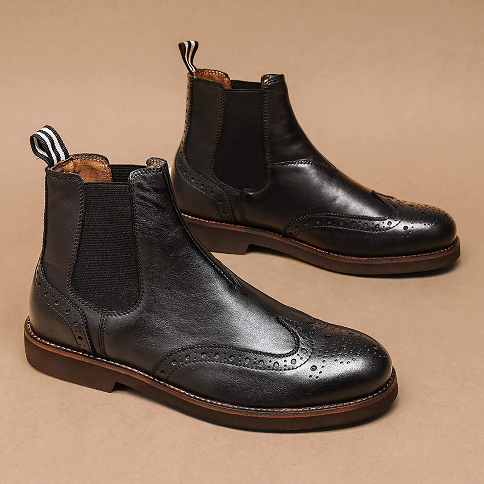 Botas Chelsea para hombre de piel con punta redonda 