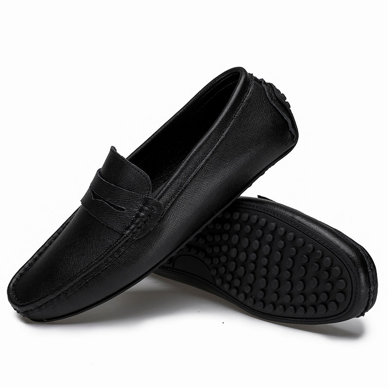 Mocasines de conducción lisos de cuero genuino para hombre