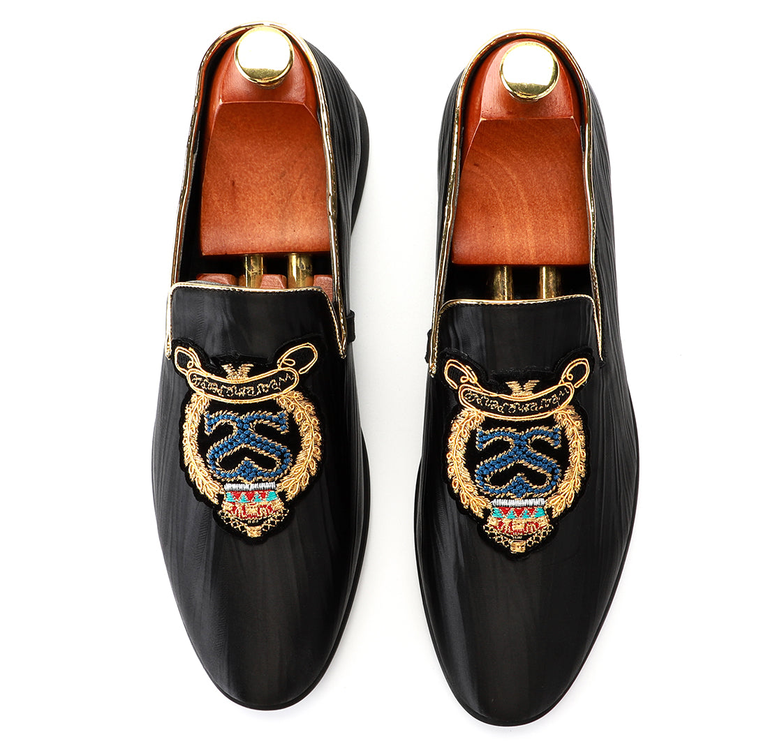 Men's Cloth Embroidery Smoking Loafers