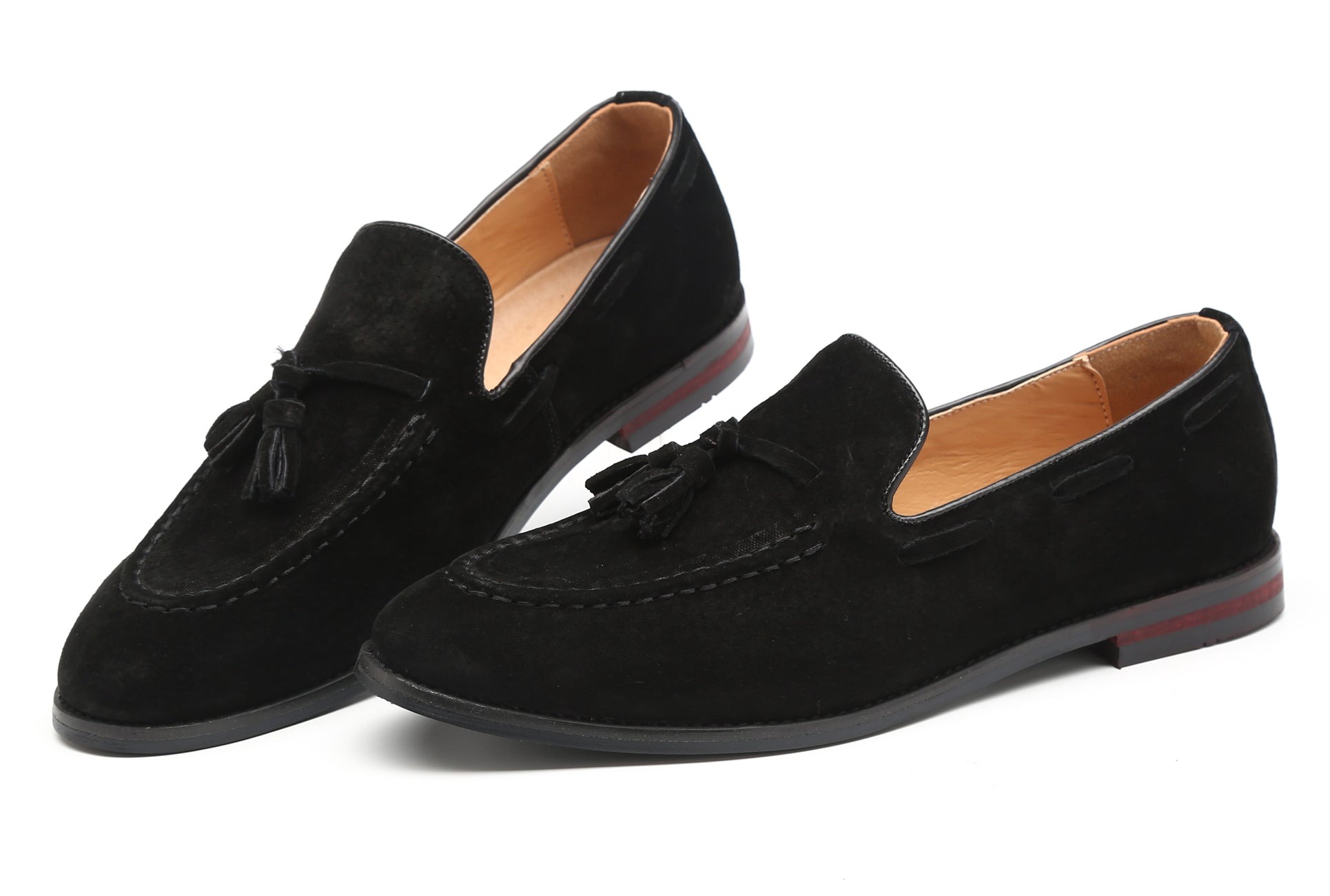 Men's Tassel Loafers Suede Flats Black Brown Tan