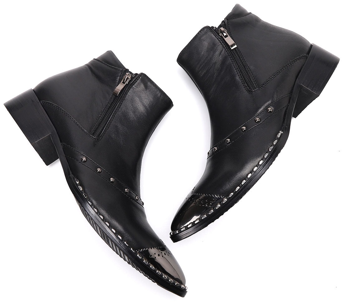 Men's Metal Tip Short Zipper Western Boots