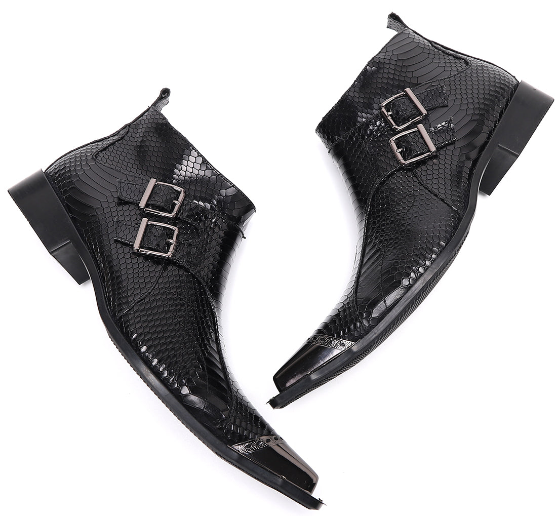 Men's Metal Tip Buckle Leather Western Boots