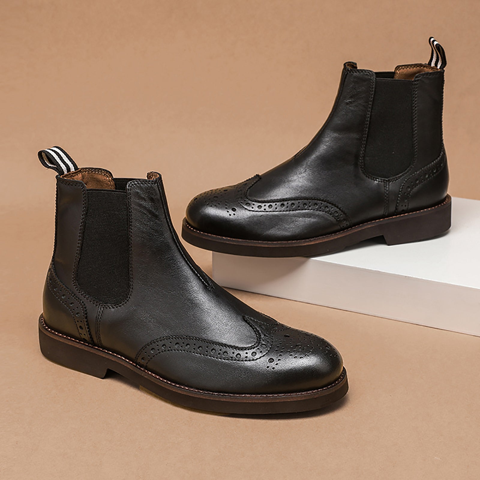 Men's Chelsea Boots Round-Toe Leather