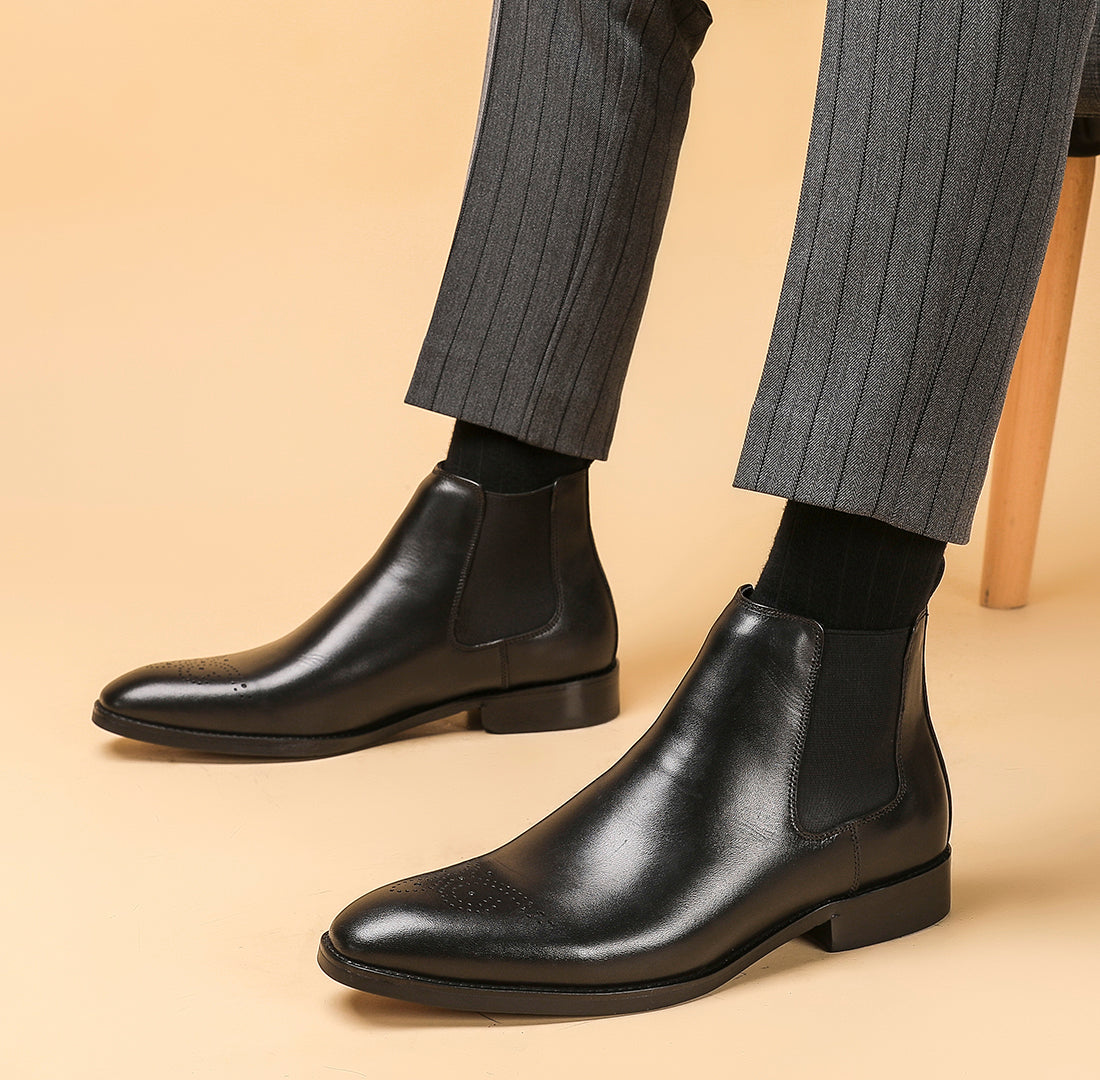 Botas Chelsea formales de vestir de cuero para hombre